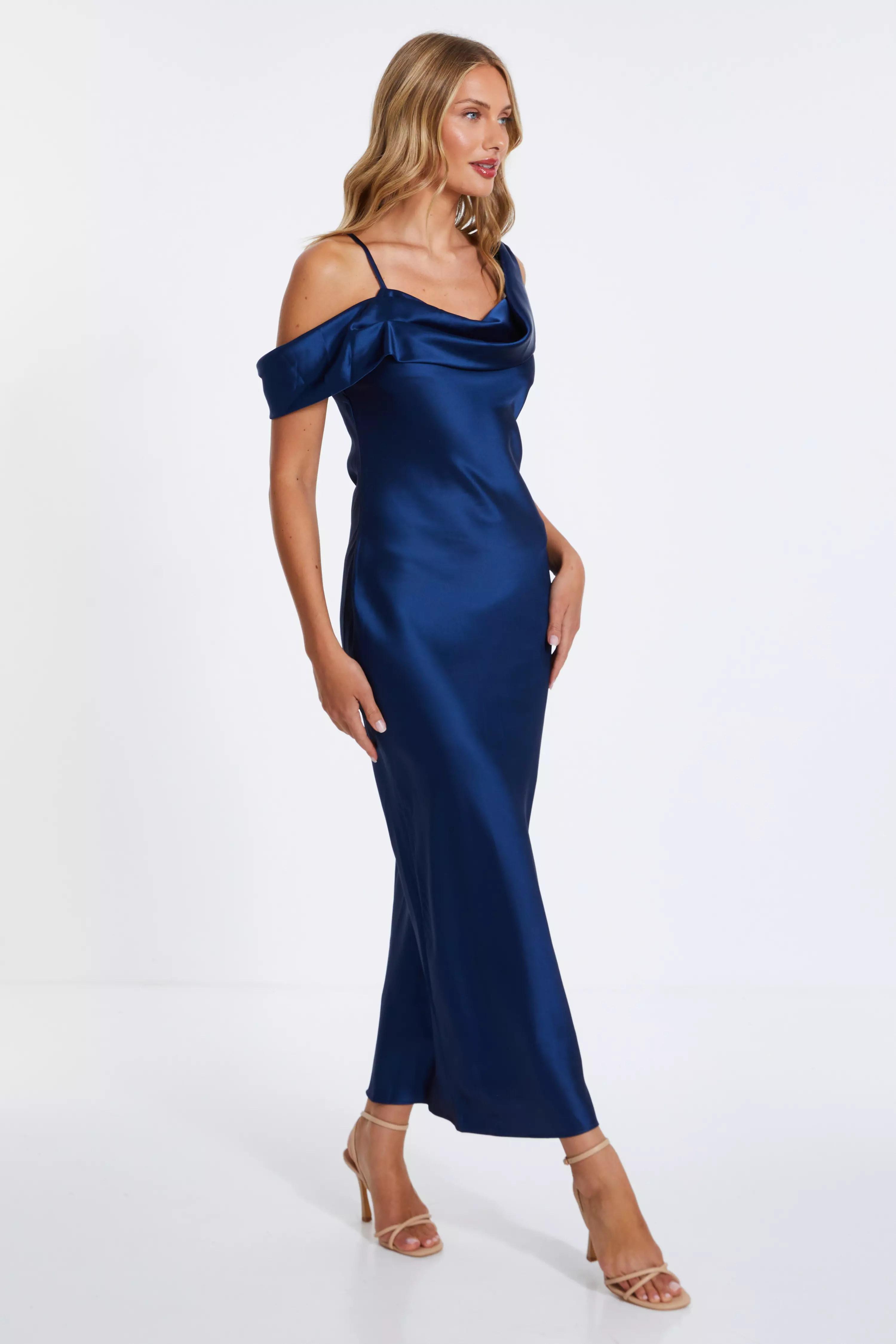Navy Asymmetric Cowl Midaxi Dress