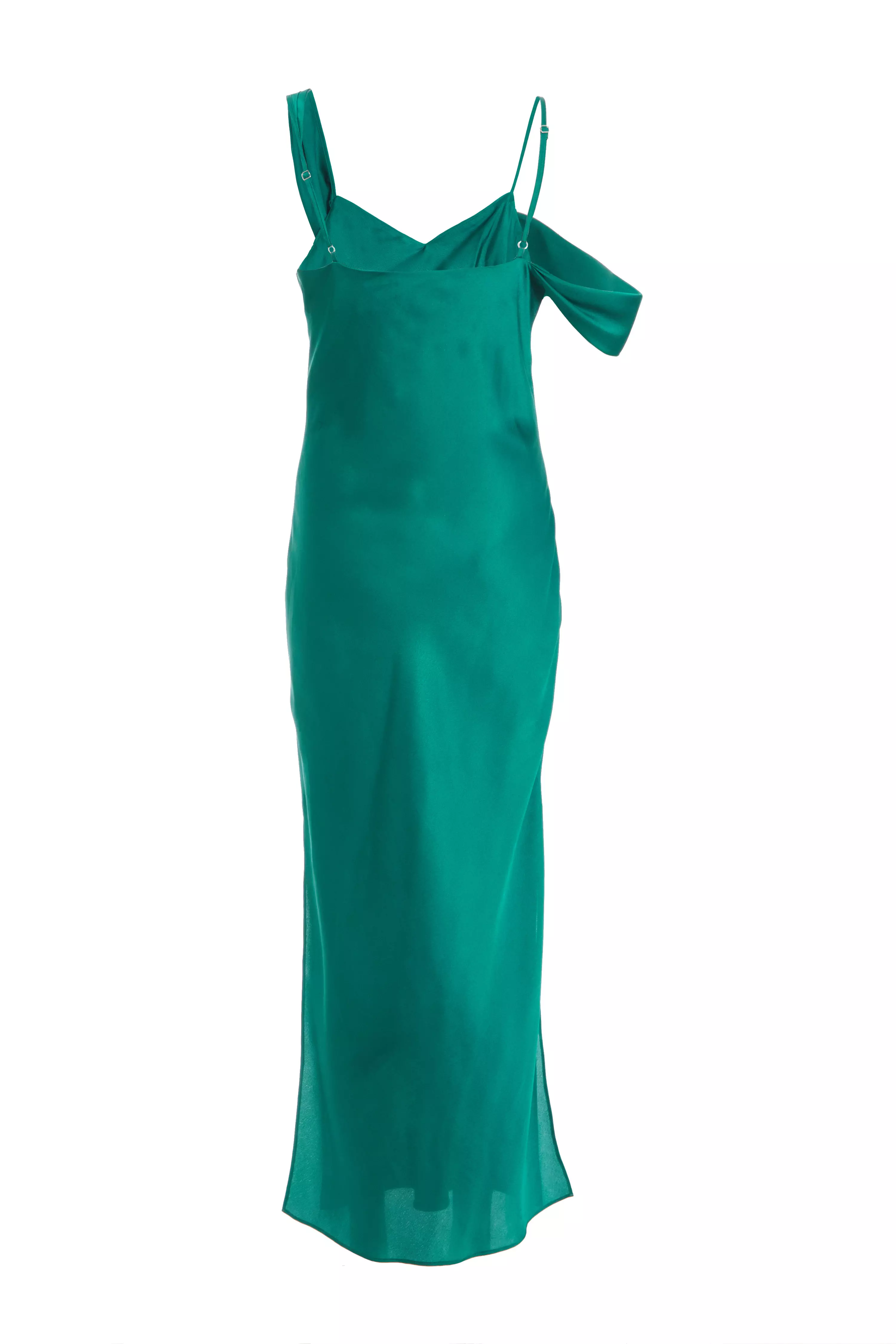 Bottle Green Satin Drop Shoulder Maxi Dress