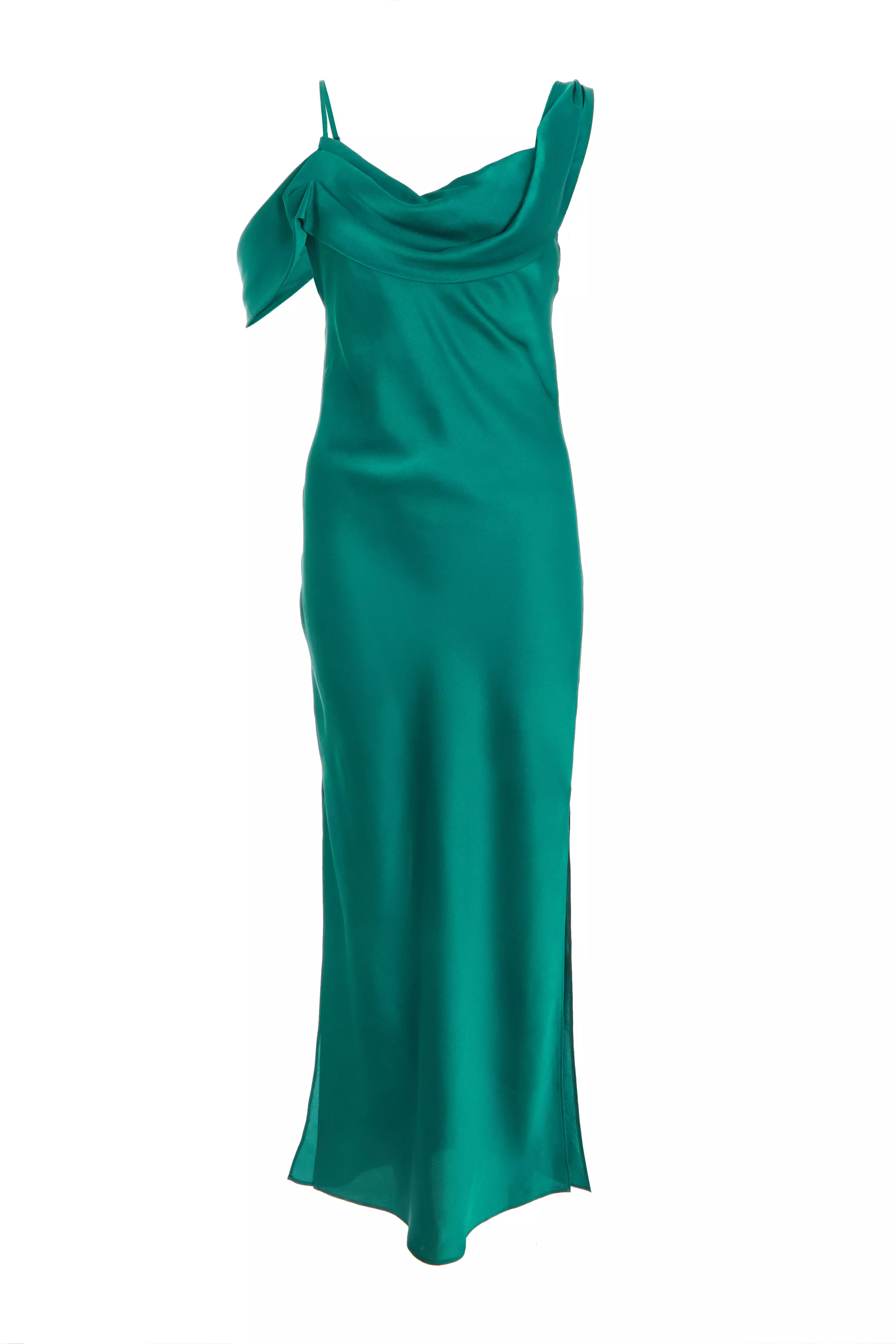 Bottle Green Satin Drop Shoulder Maxi Dress