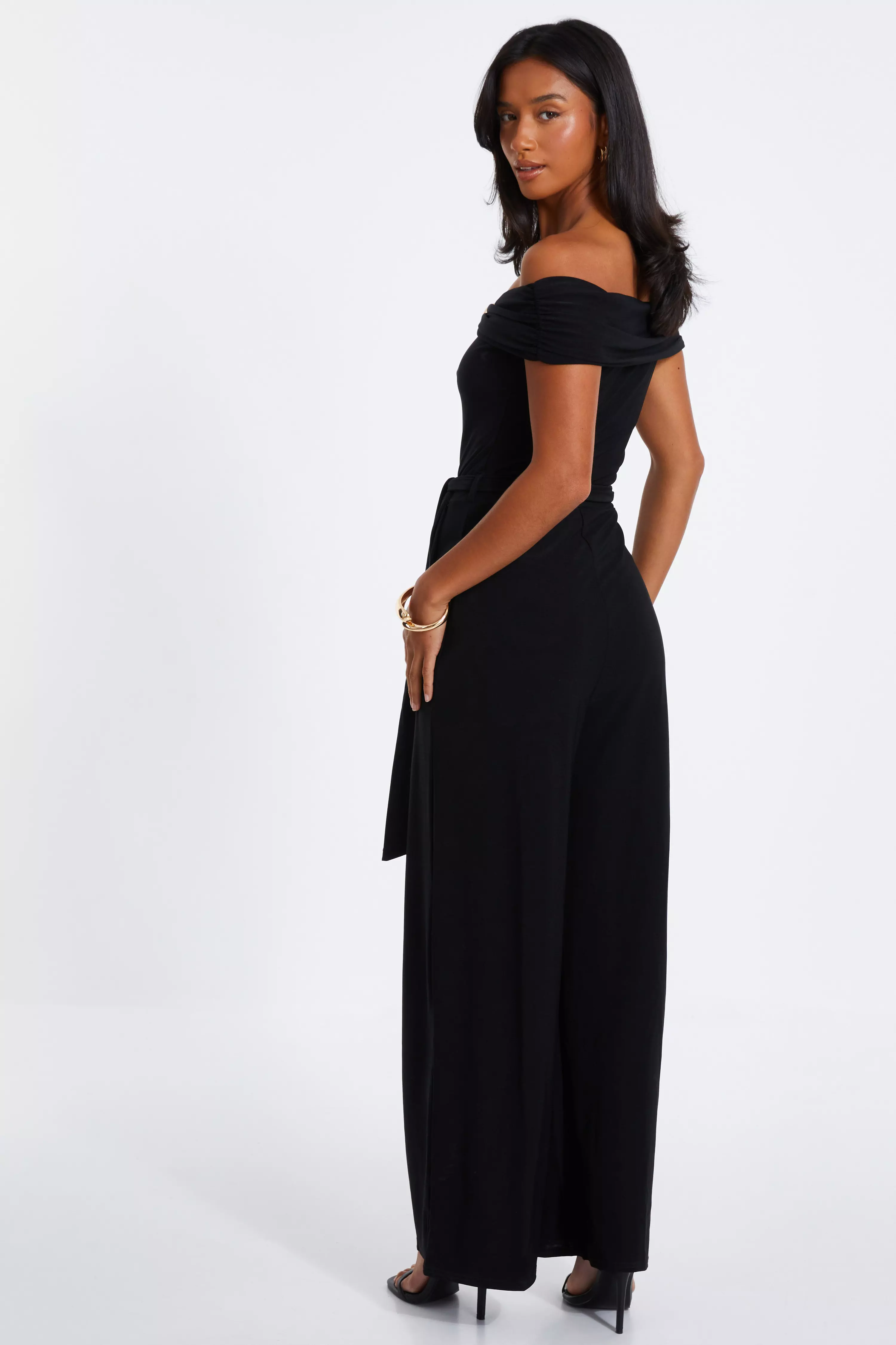 Petite Black Bardot Palazzo Jumpsuit