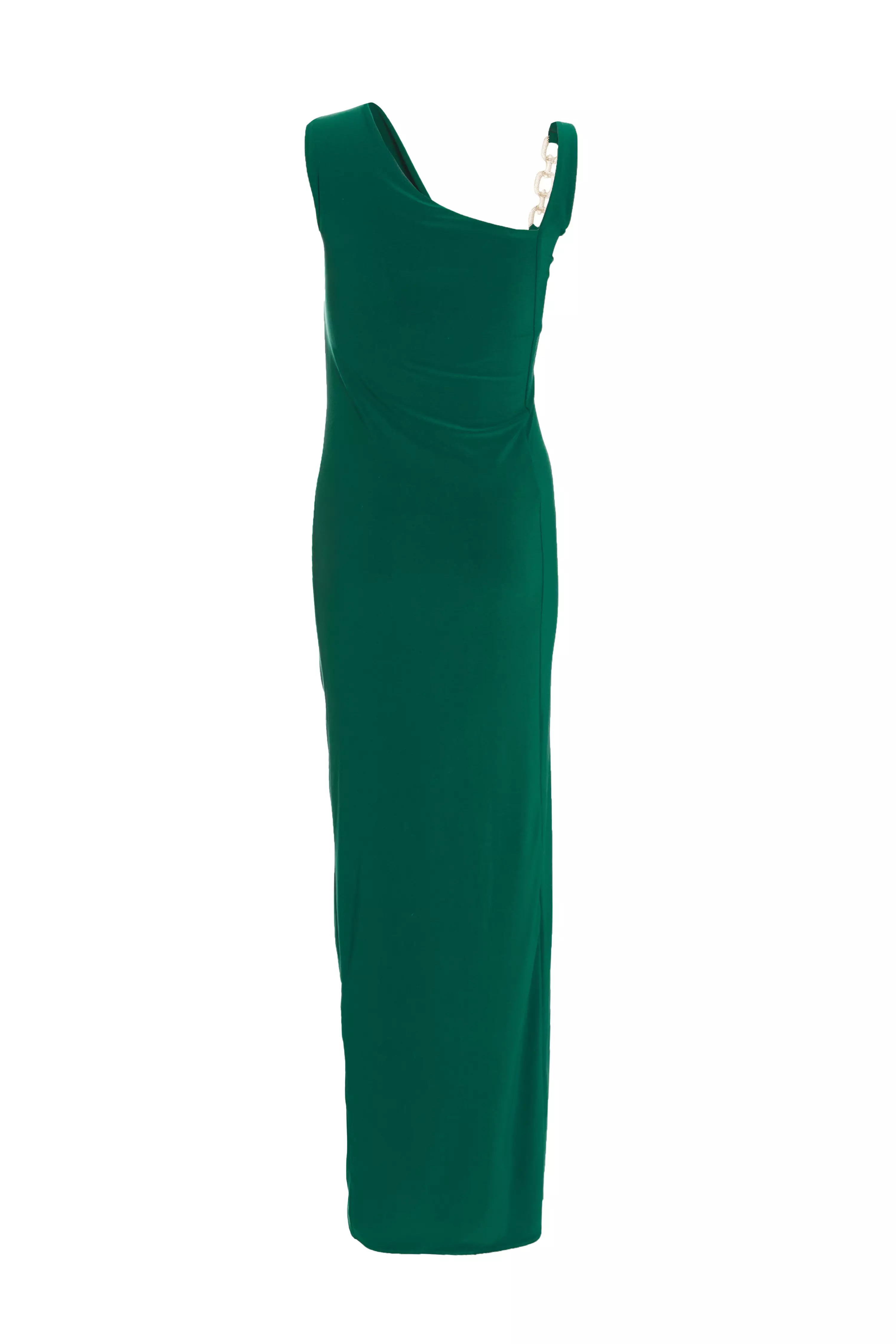 Bottle Green Diamante Trim Maxi Dress