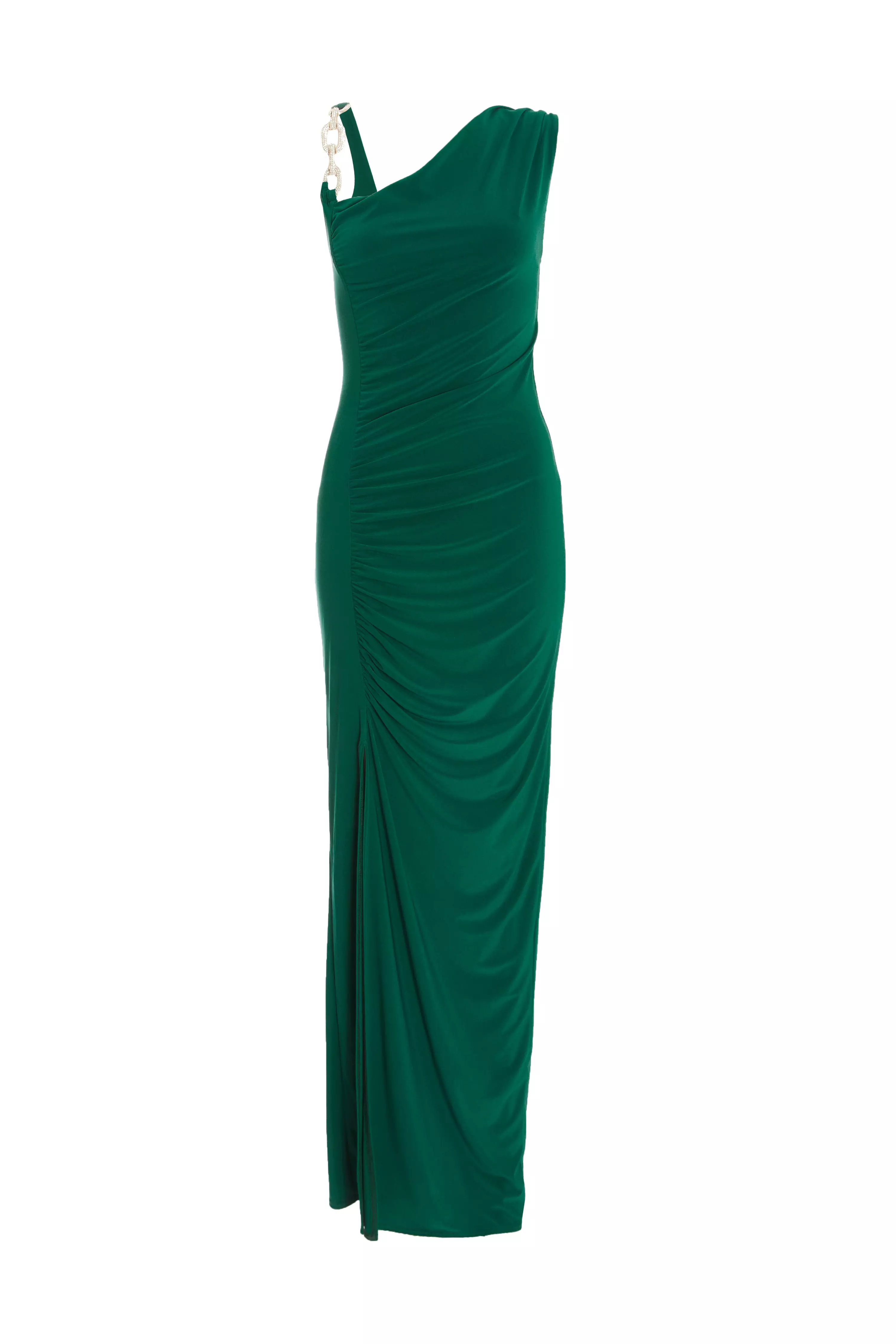 Bottle Green Diamante Trim Maxi Dress