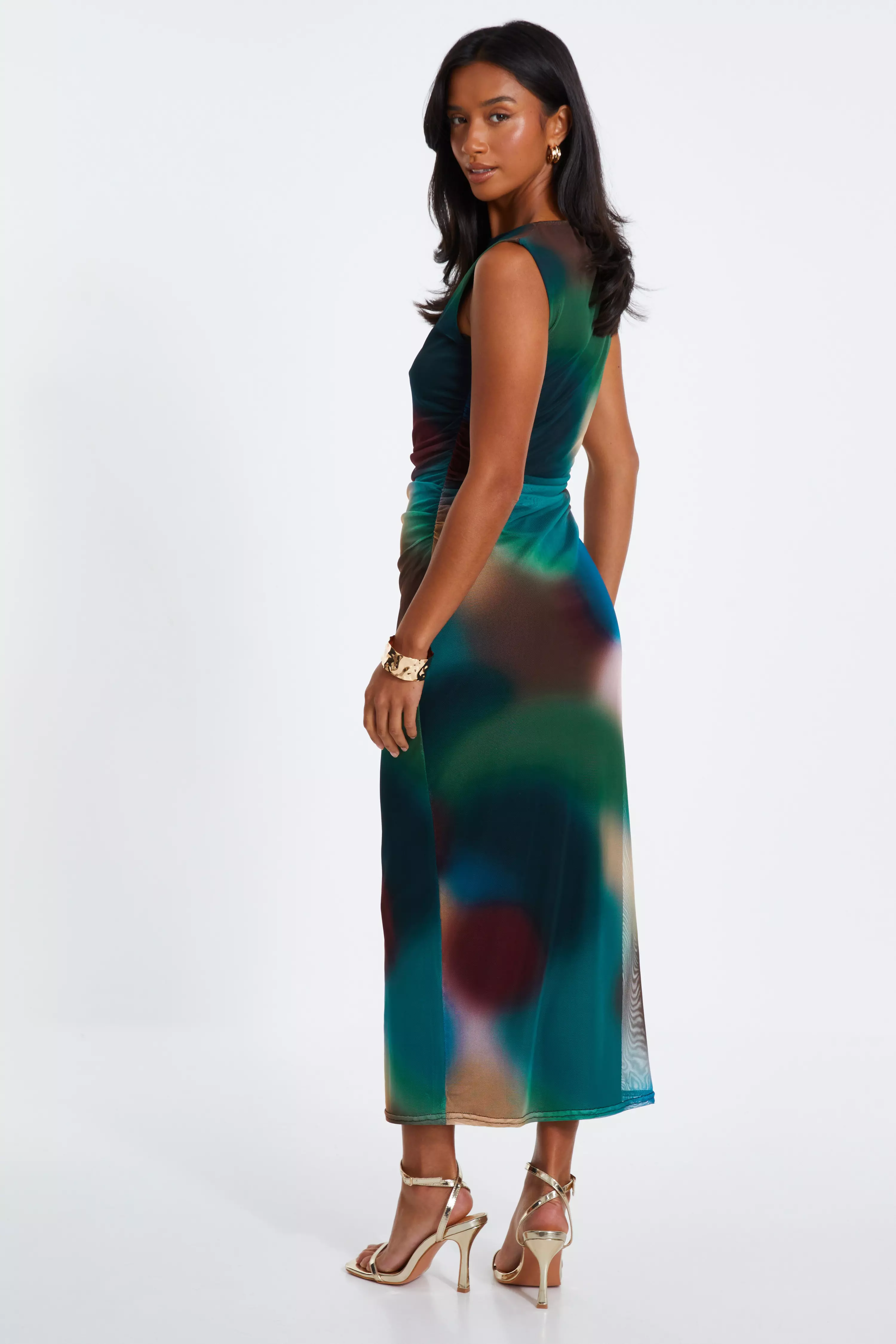 Petite Multicoloured Brushstroke Print Midaxi Dress