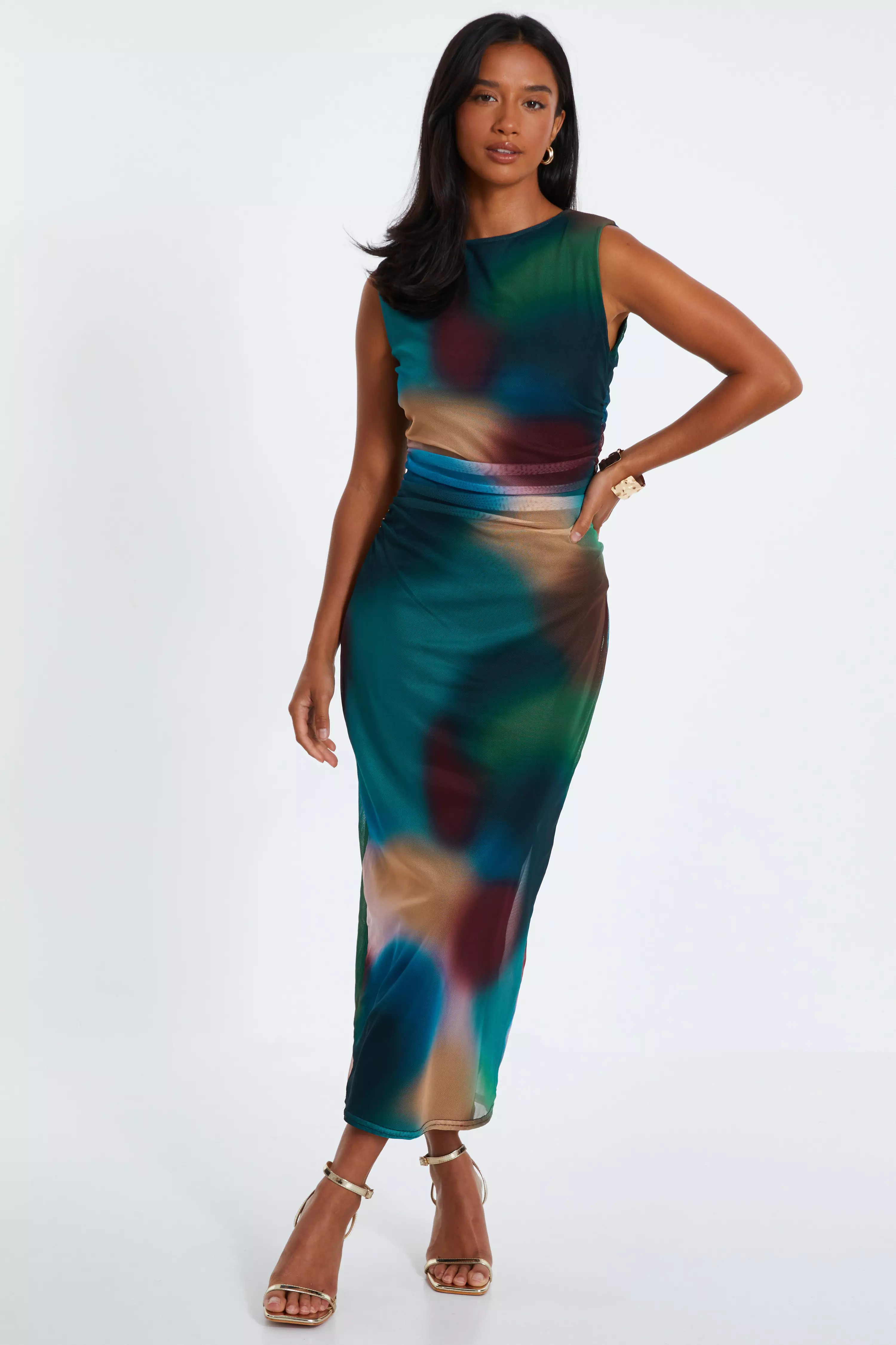 Petite Multicoloured Brushstroke Print Midaxi Dress