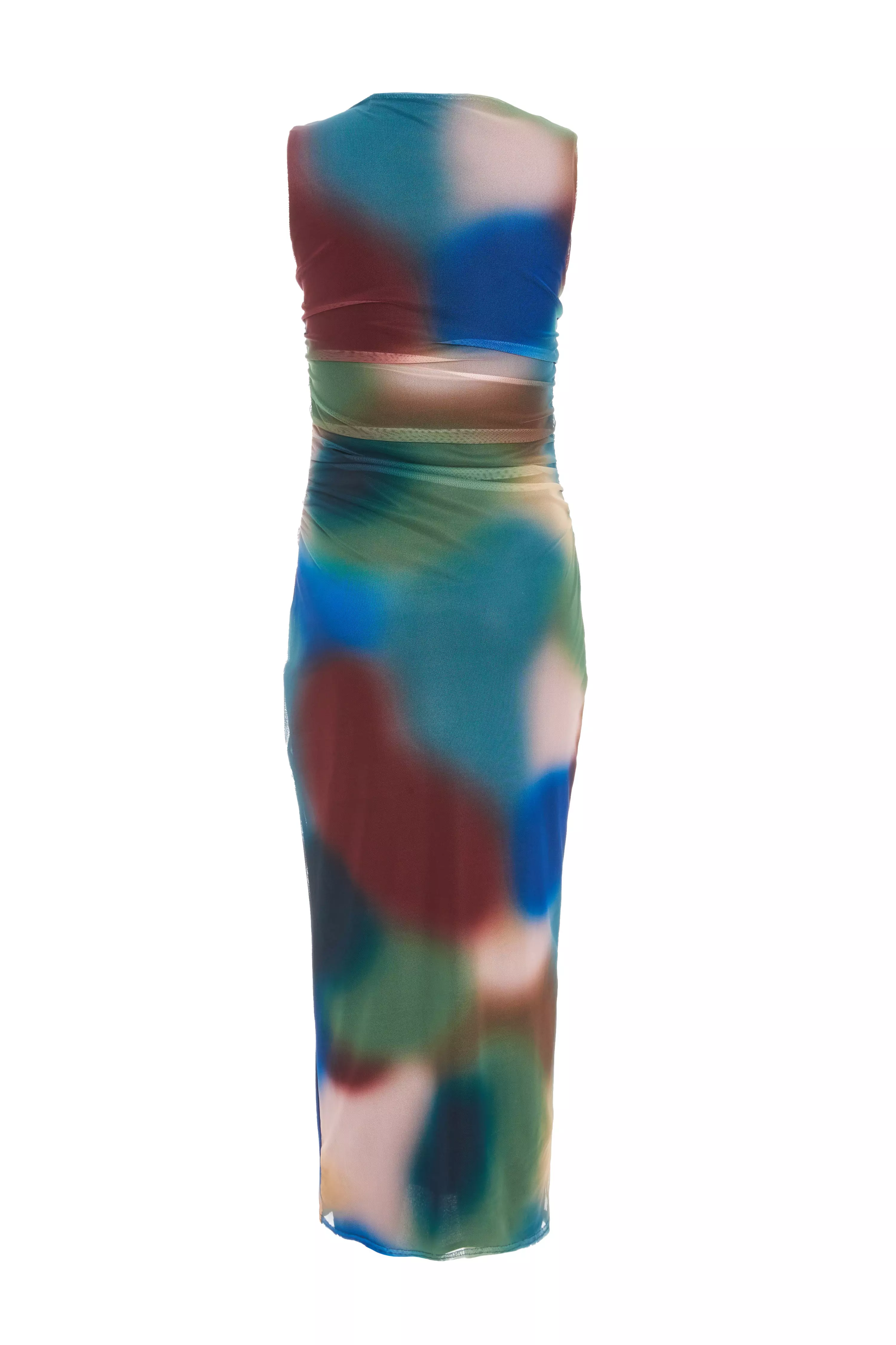 Petite Multicoloured Brushstroke Print Midaxi Dress