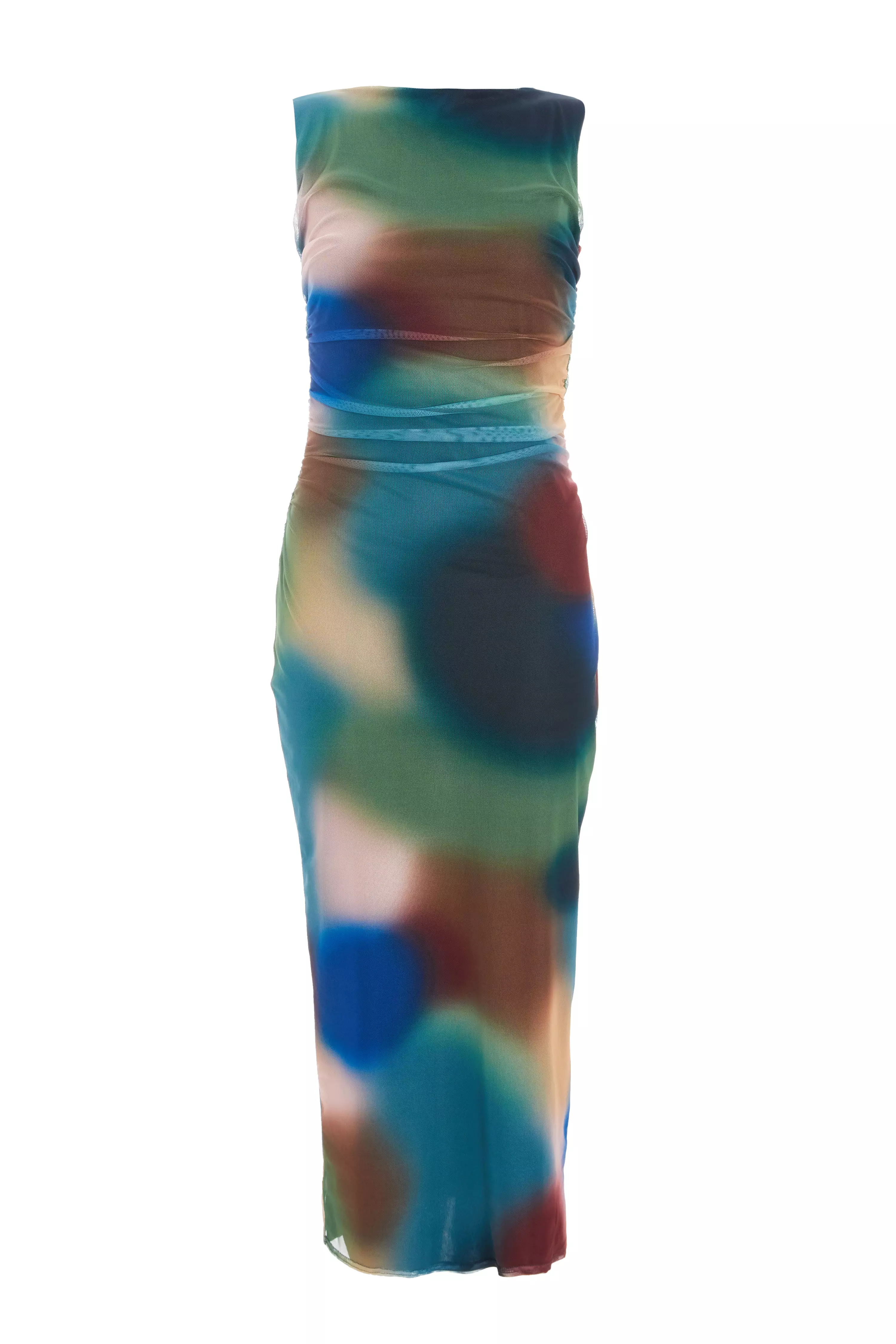 Petite Multicoloured Brushstroke Print Midaxi Dress