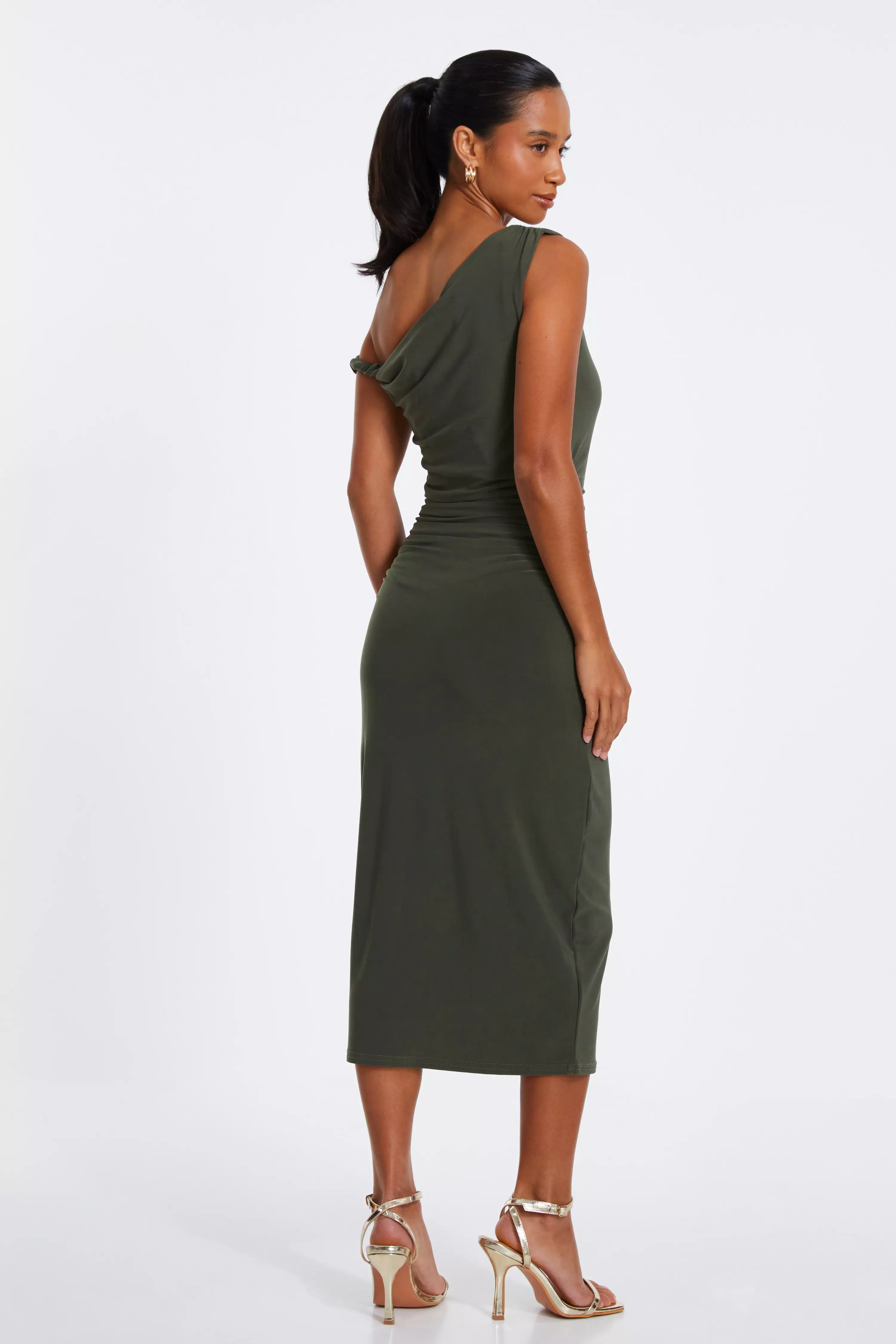 Petite Khaki Twist Strap Bodycon Maxi Dress