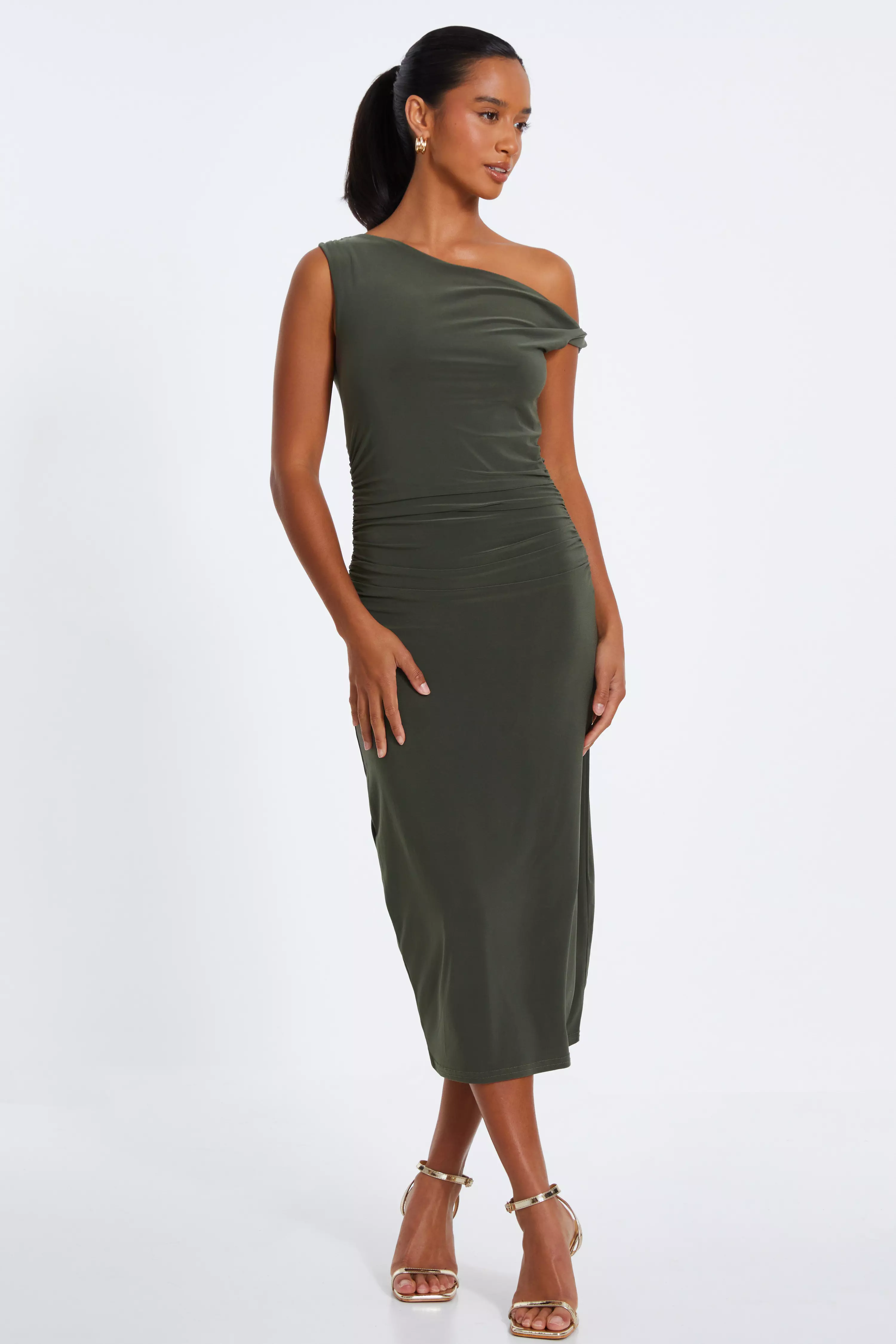 Petite Khaki Twist Strap Bodycon Maxi Dress