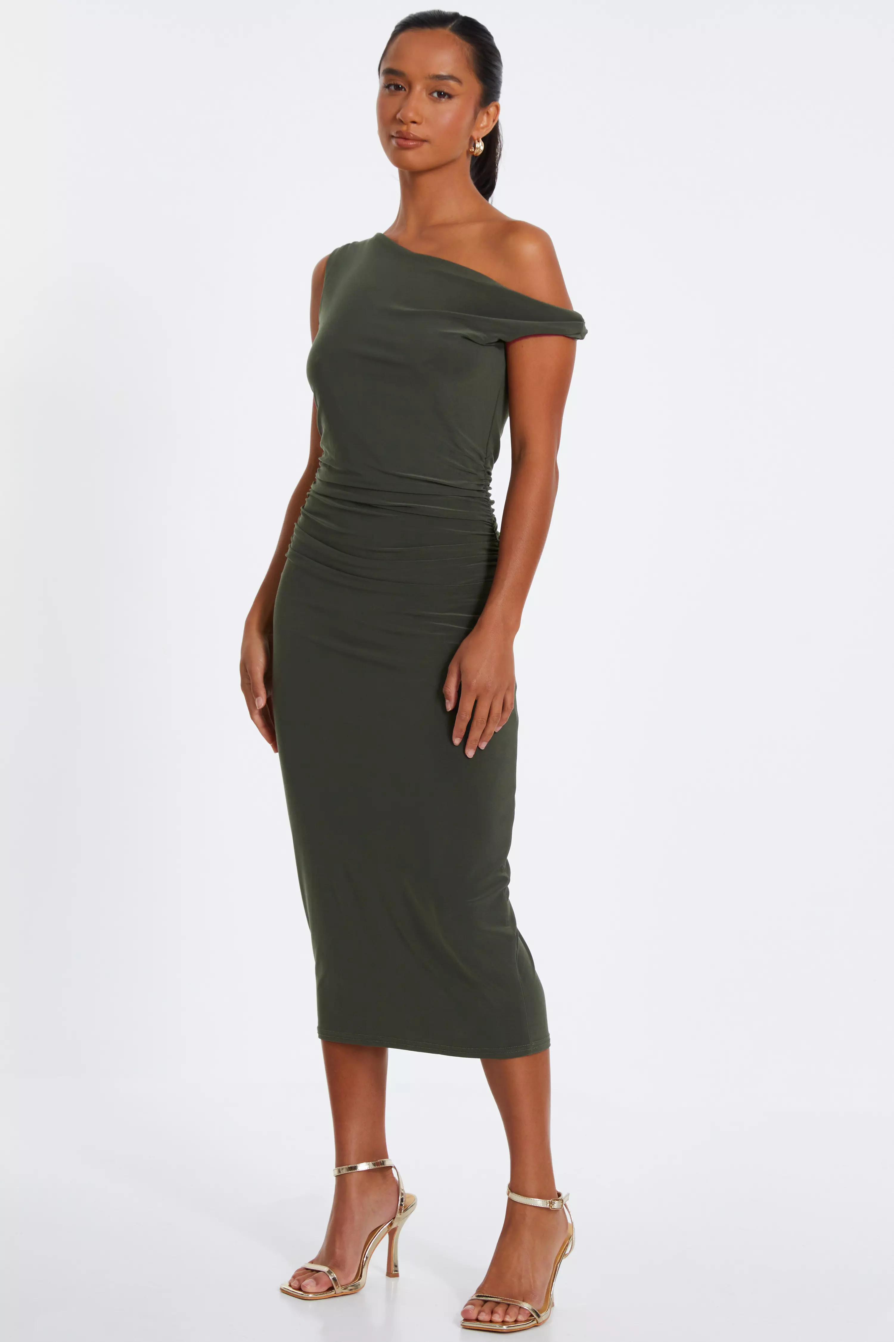 Petite Khaki Twist Strap Bodycon Maxi Dress