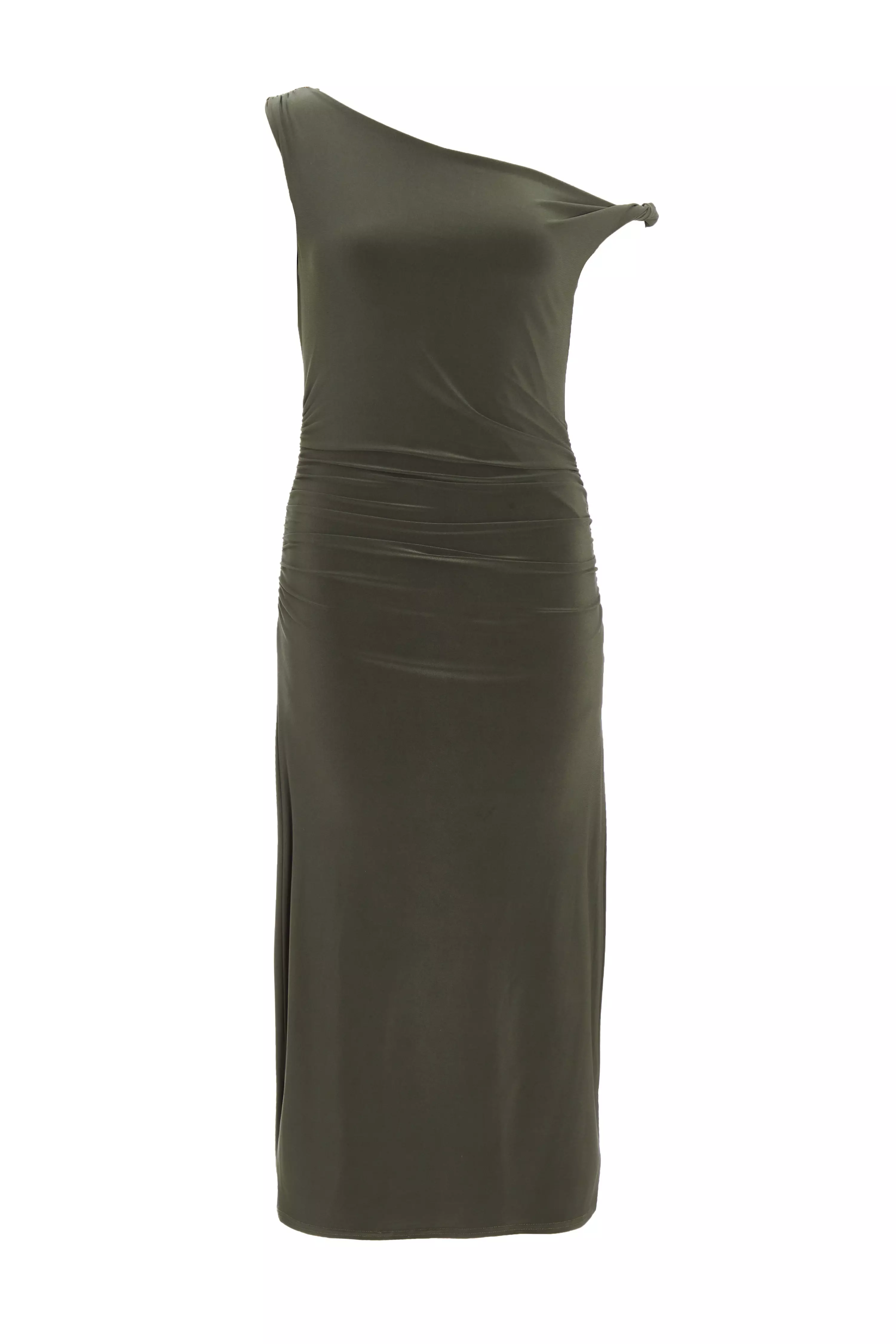 Petite Khaki Twist Strap Bodycon Maxi Dress