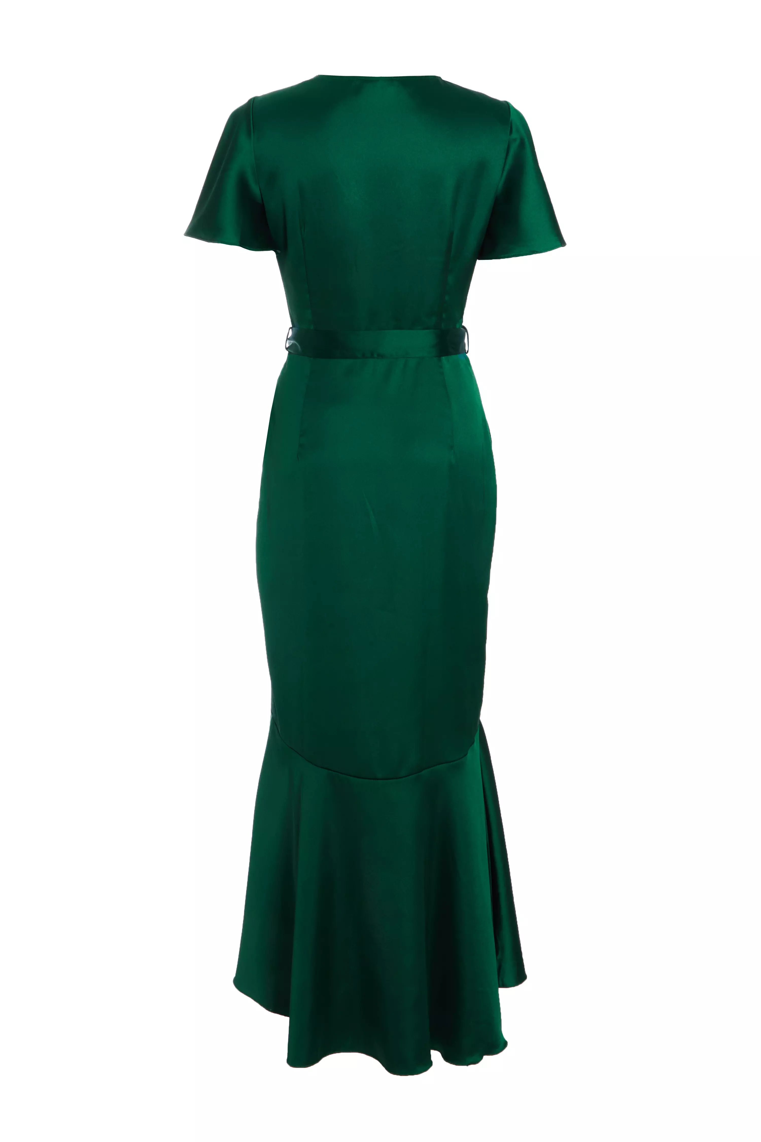 Bottle Green Satin Wrap Maxi Dress