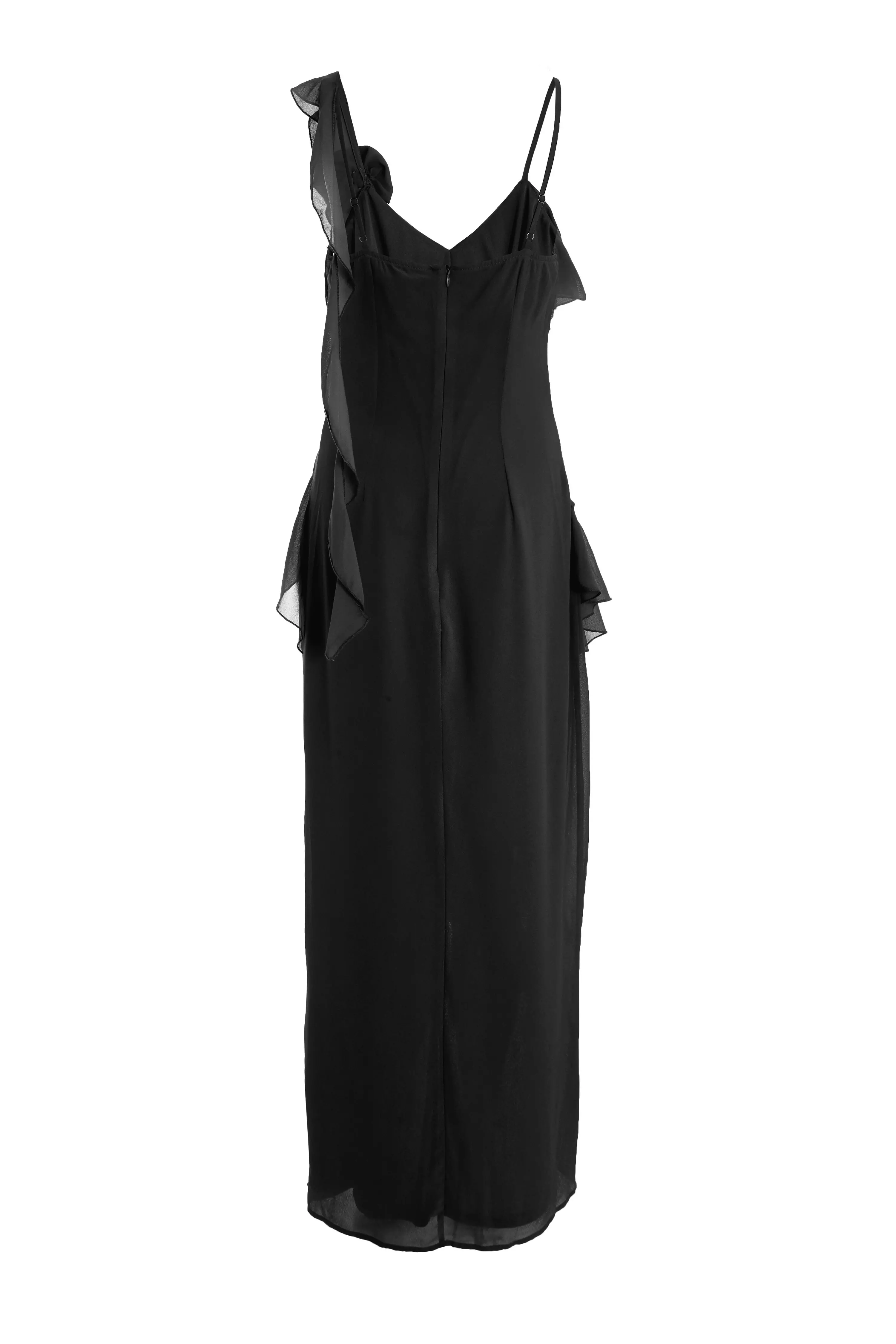 Black Chiffon Frill Maxi Dress