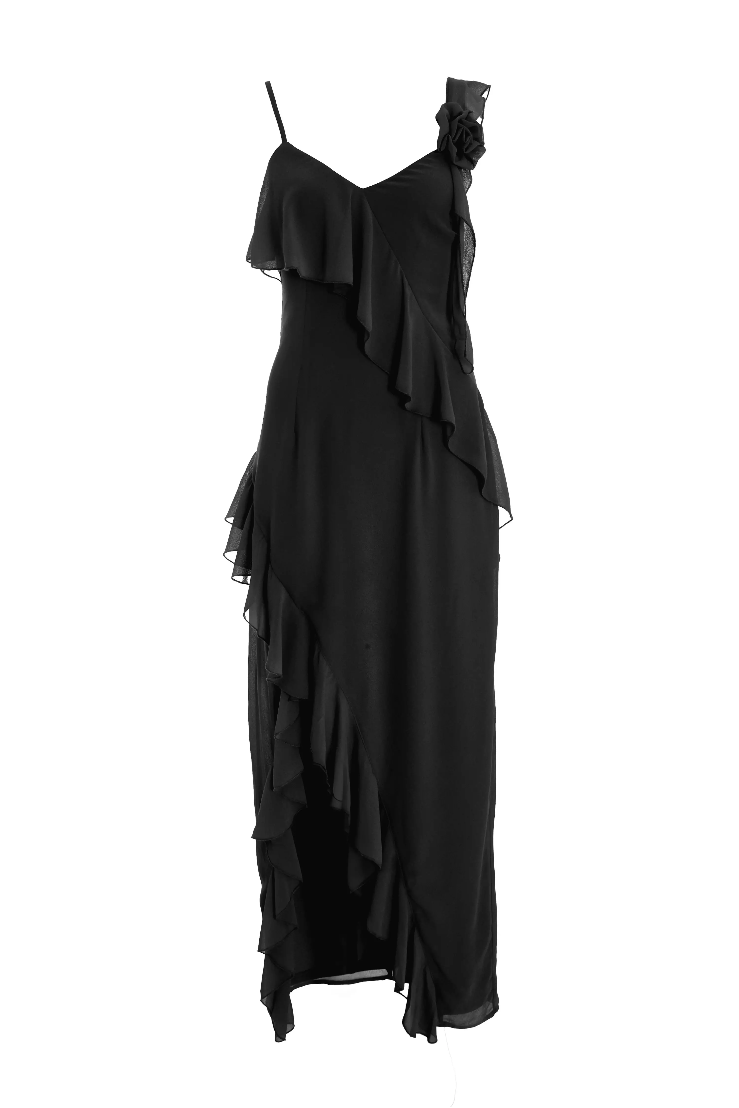 Black Chiffon Frill Maxi Dress