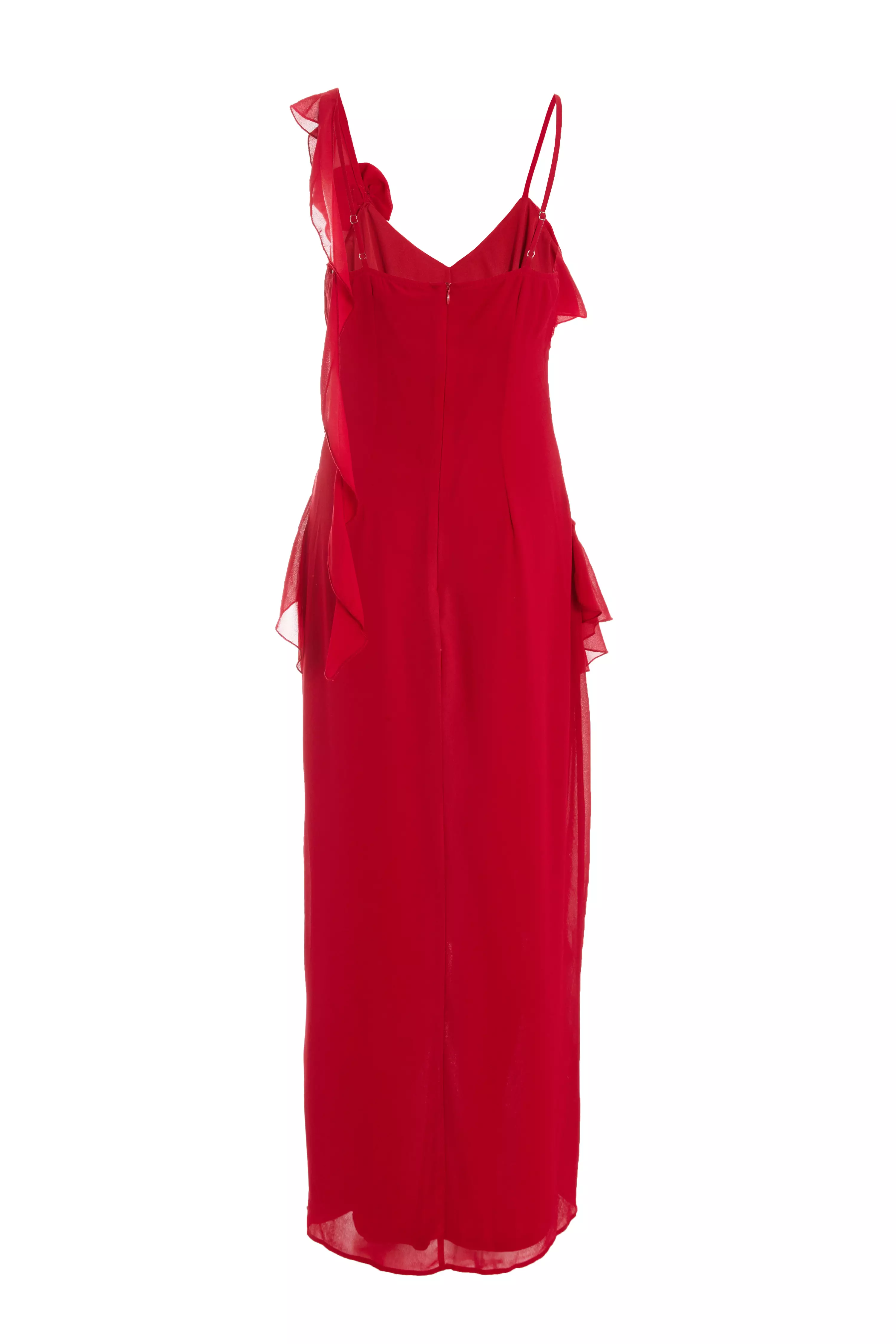 Red Chiffon Frill Maxi Dress