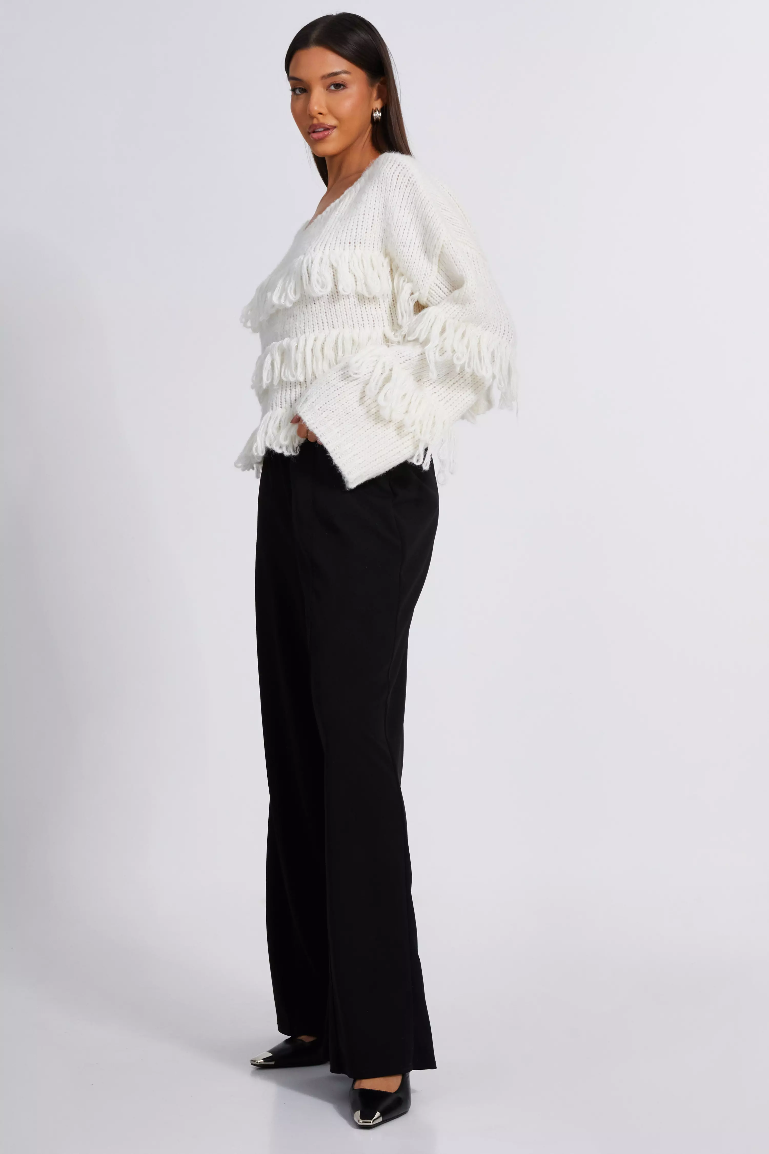 Cream Knit Fringe Detail Jumper