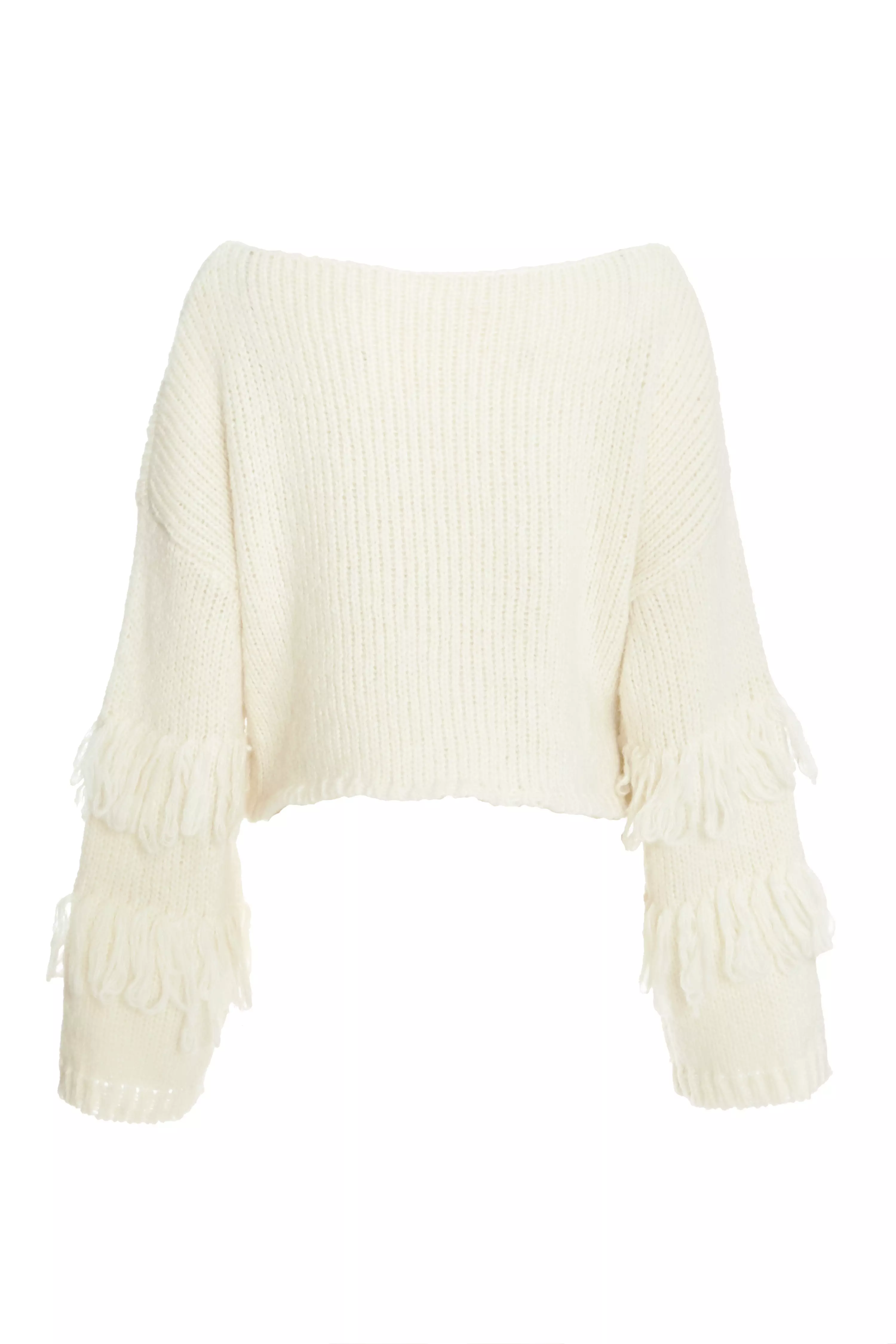 Cream Knit Fringe Detail Jumper