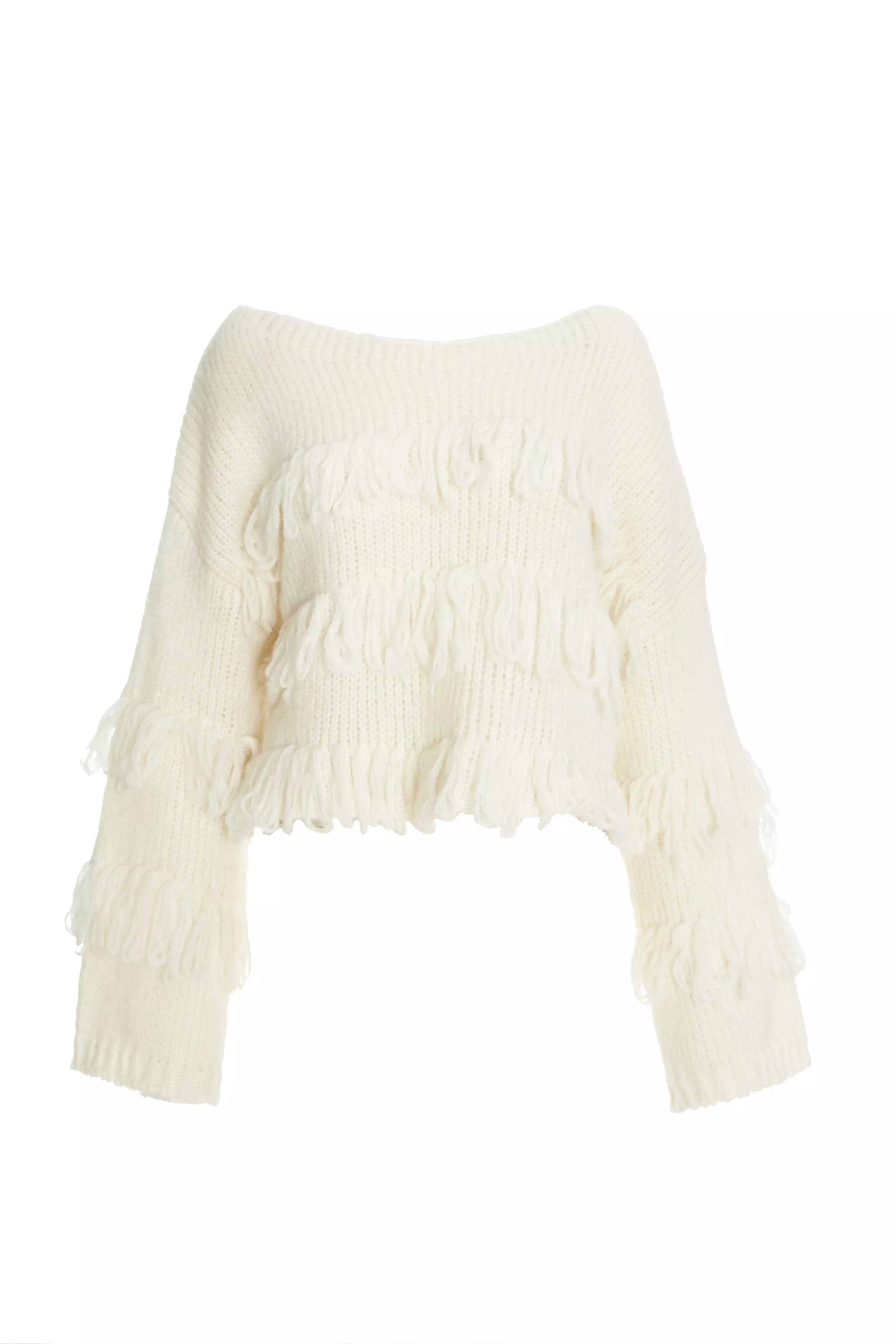 Cream Knit Fringe Detail Jumper