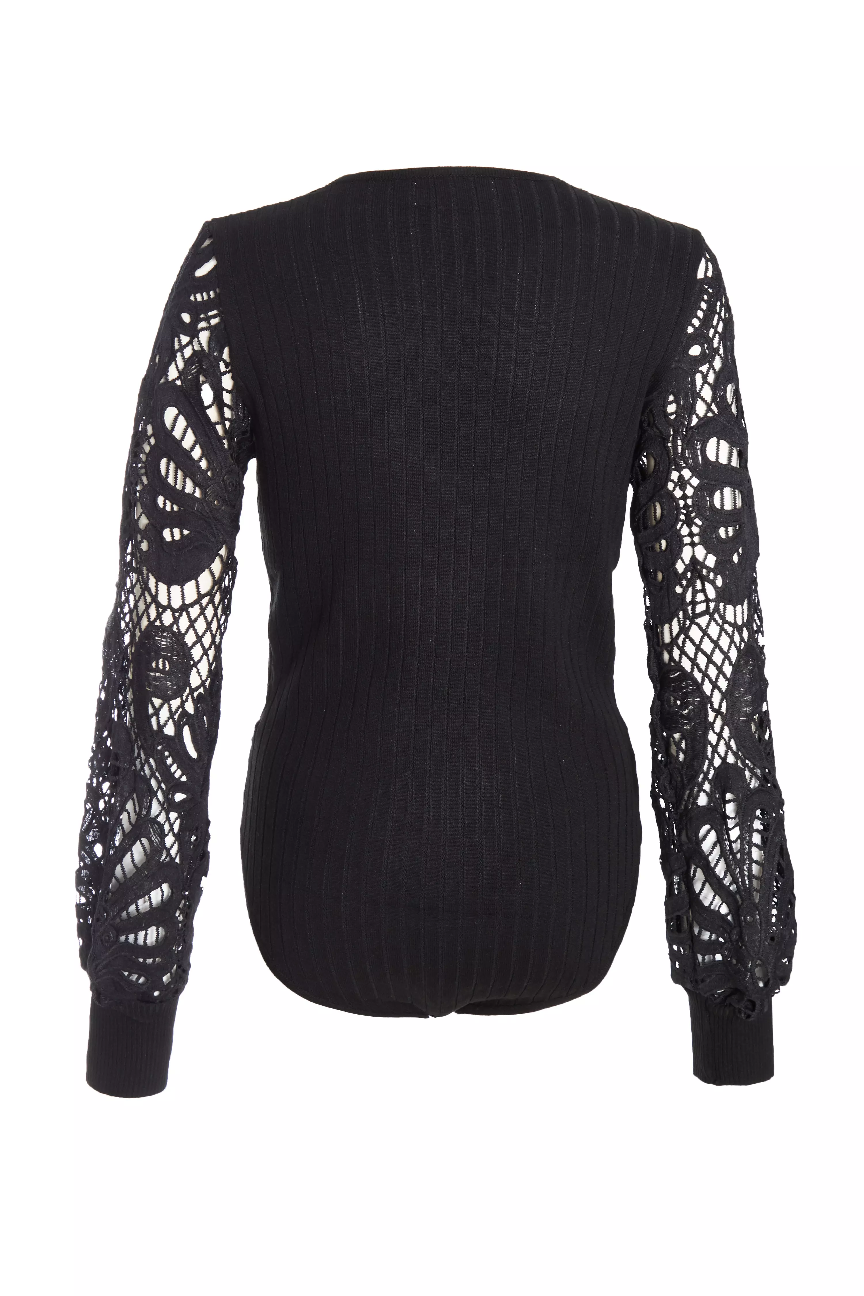 Black Knitted Crochet Sleeve Bodysuit