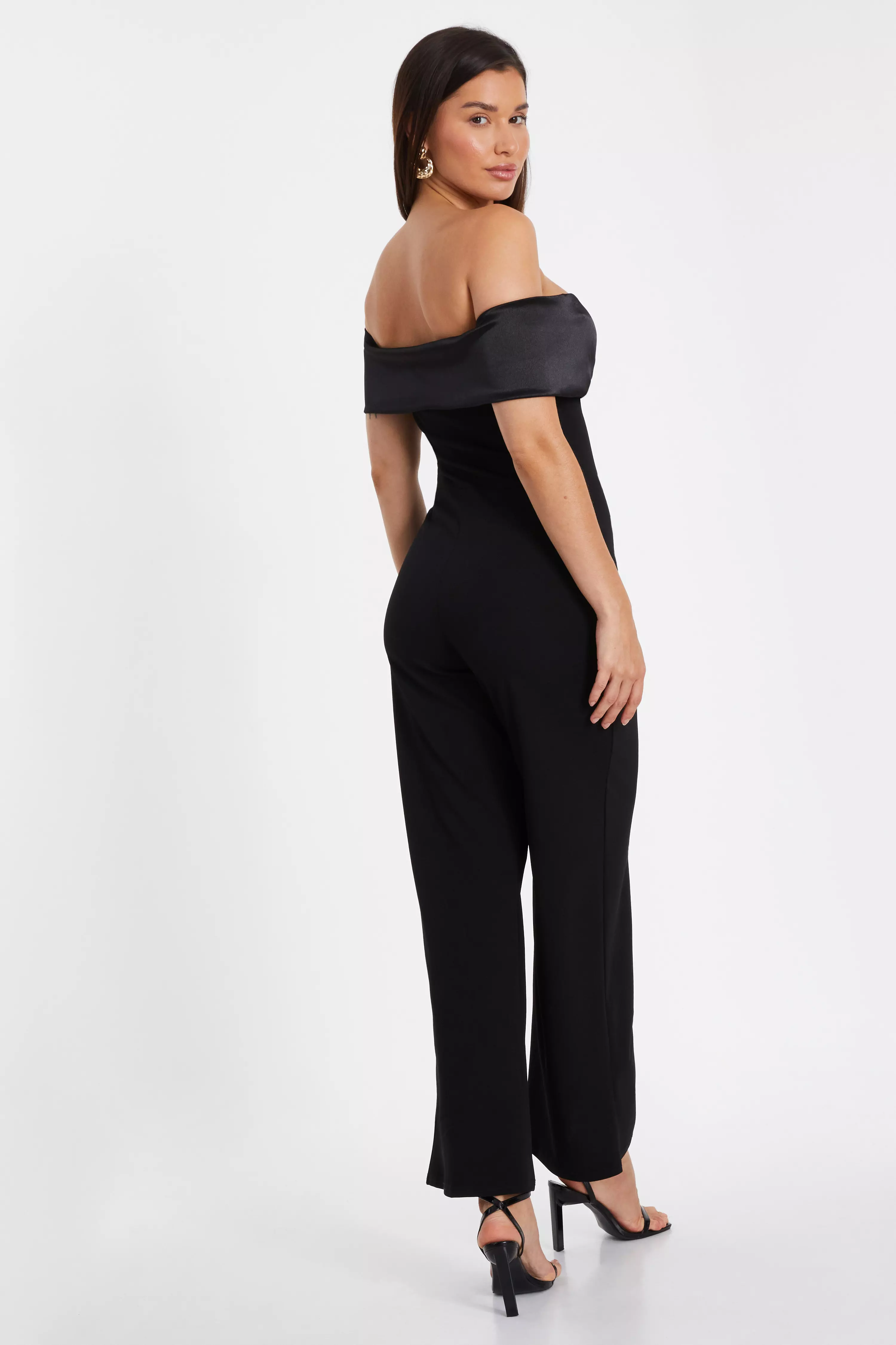 Black Bardot Satin Detail Jumpsuit