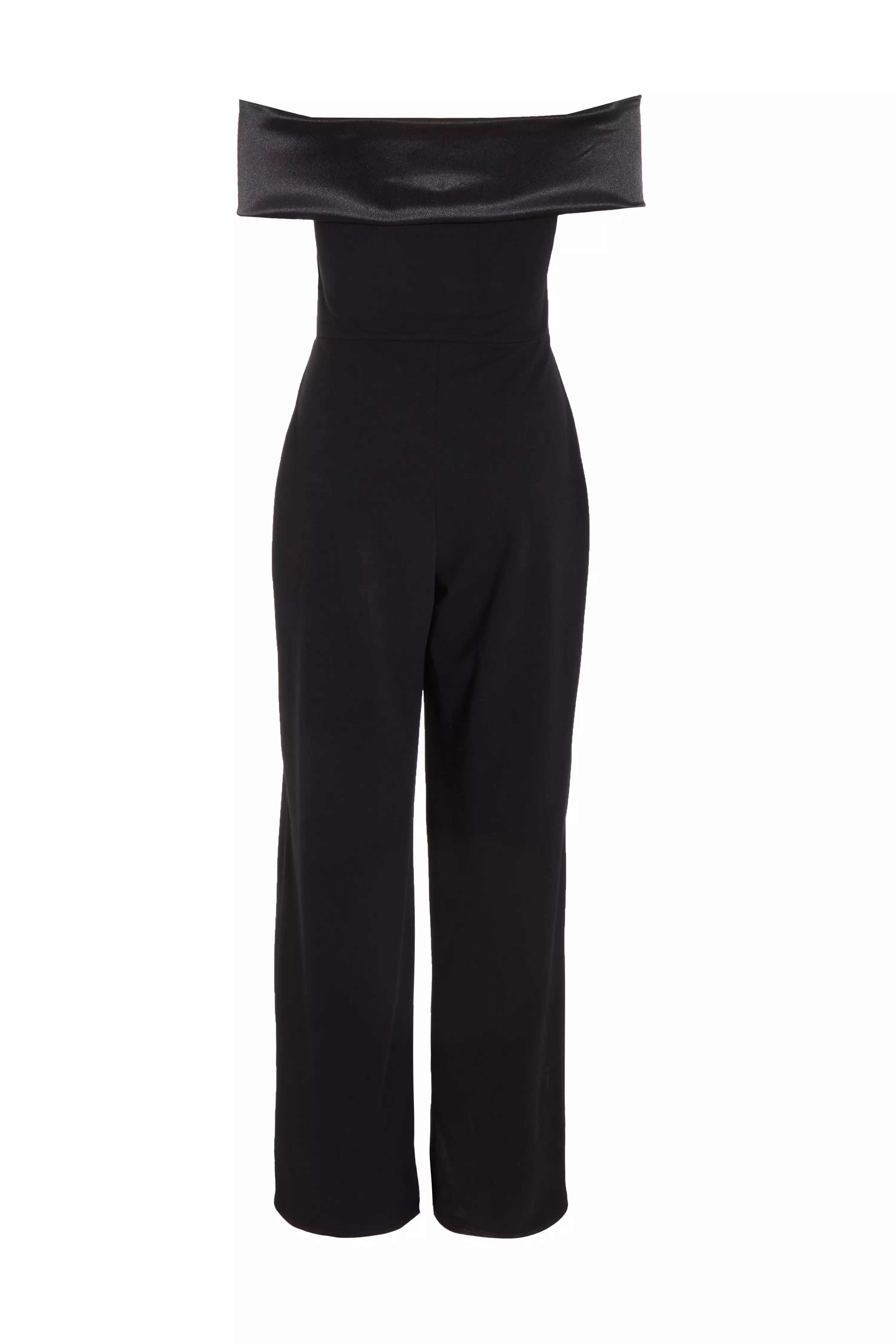 Black Bardot Satin Detail Jumpsuit