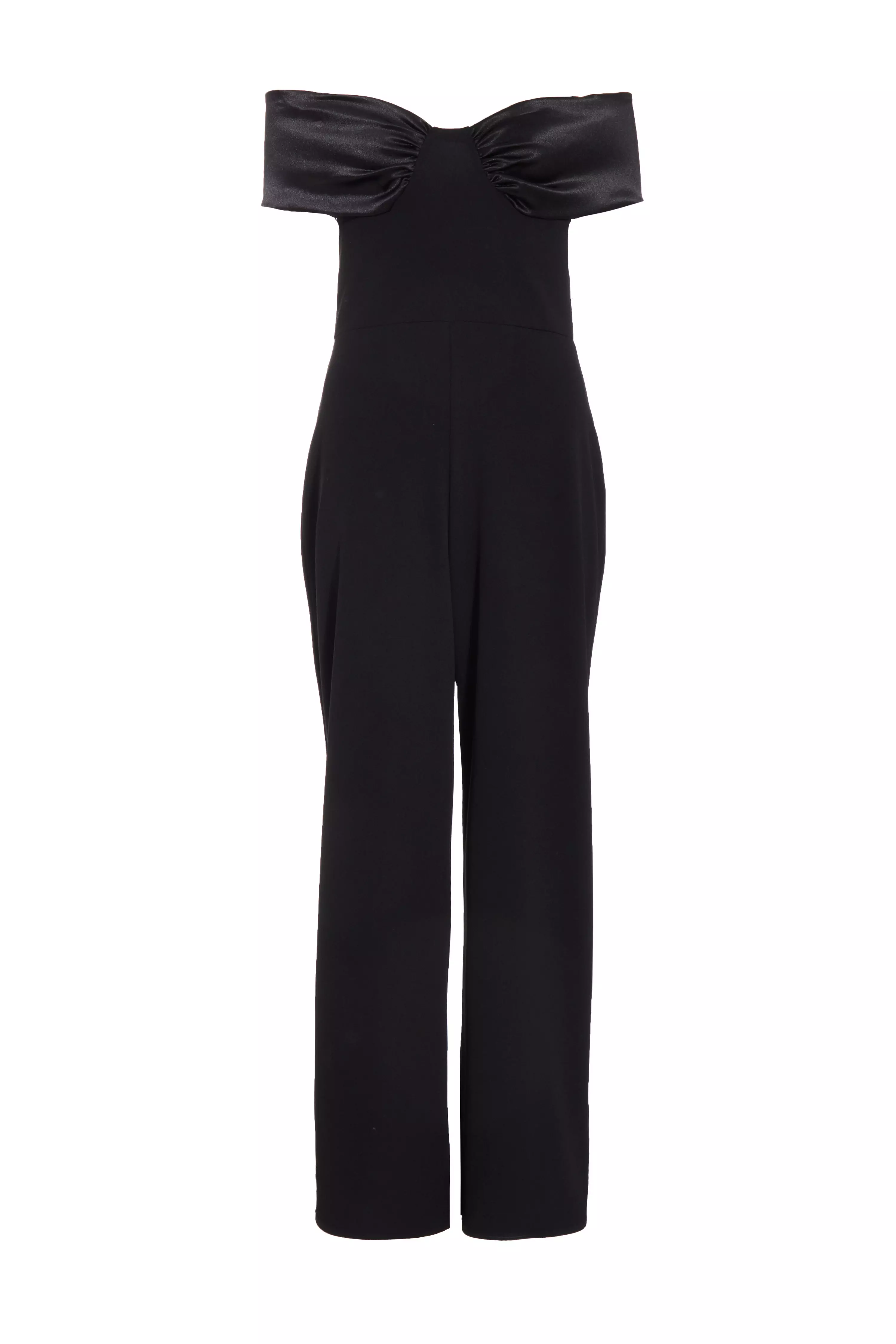 Black Bardot Satin Detail Jumpsuit