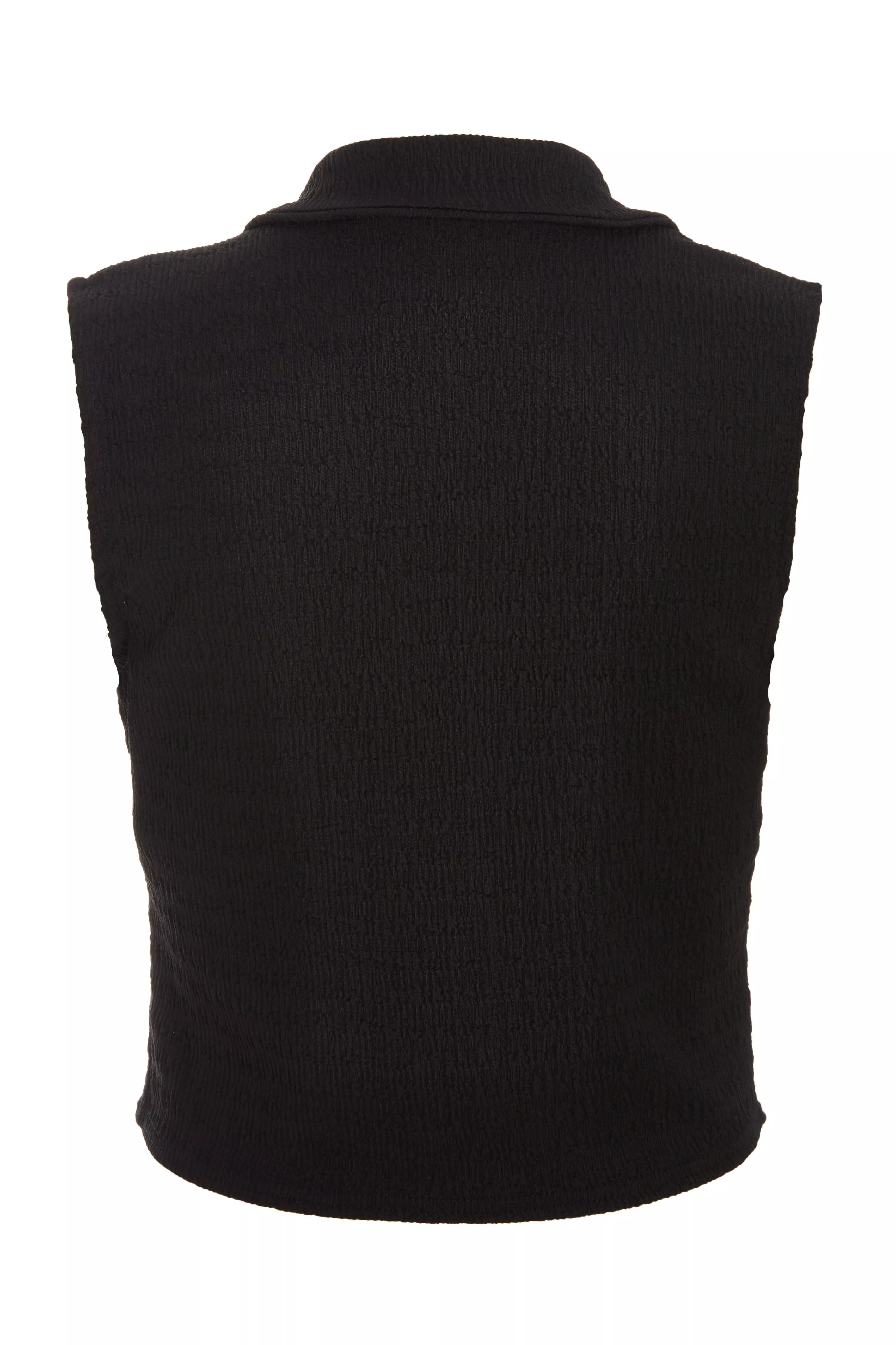 Black Textured Button Down Sleeveless Waistcoat