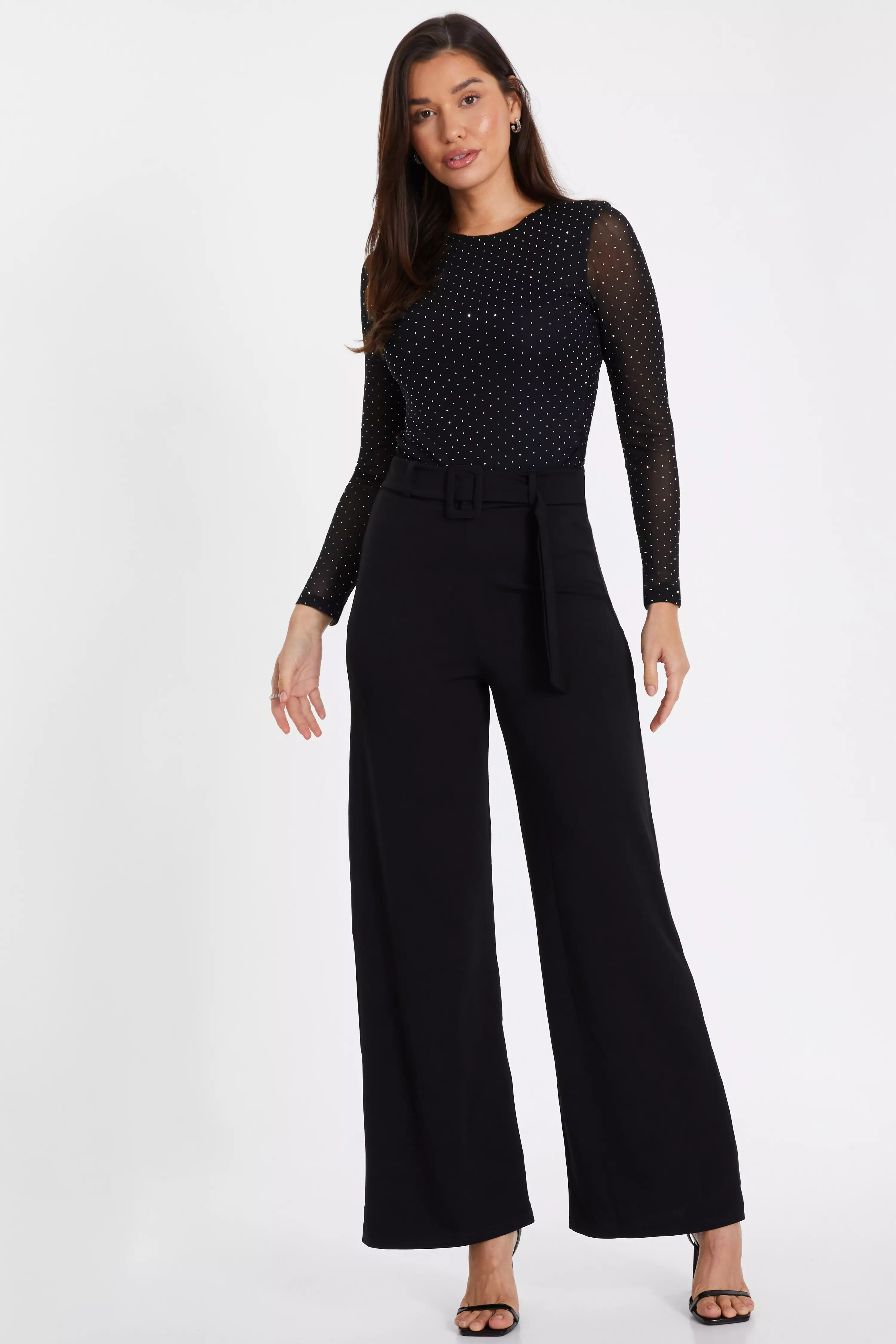 Black High Waist Belted Palazzo Trousers