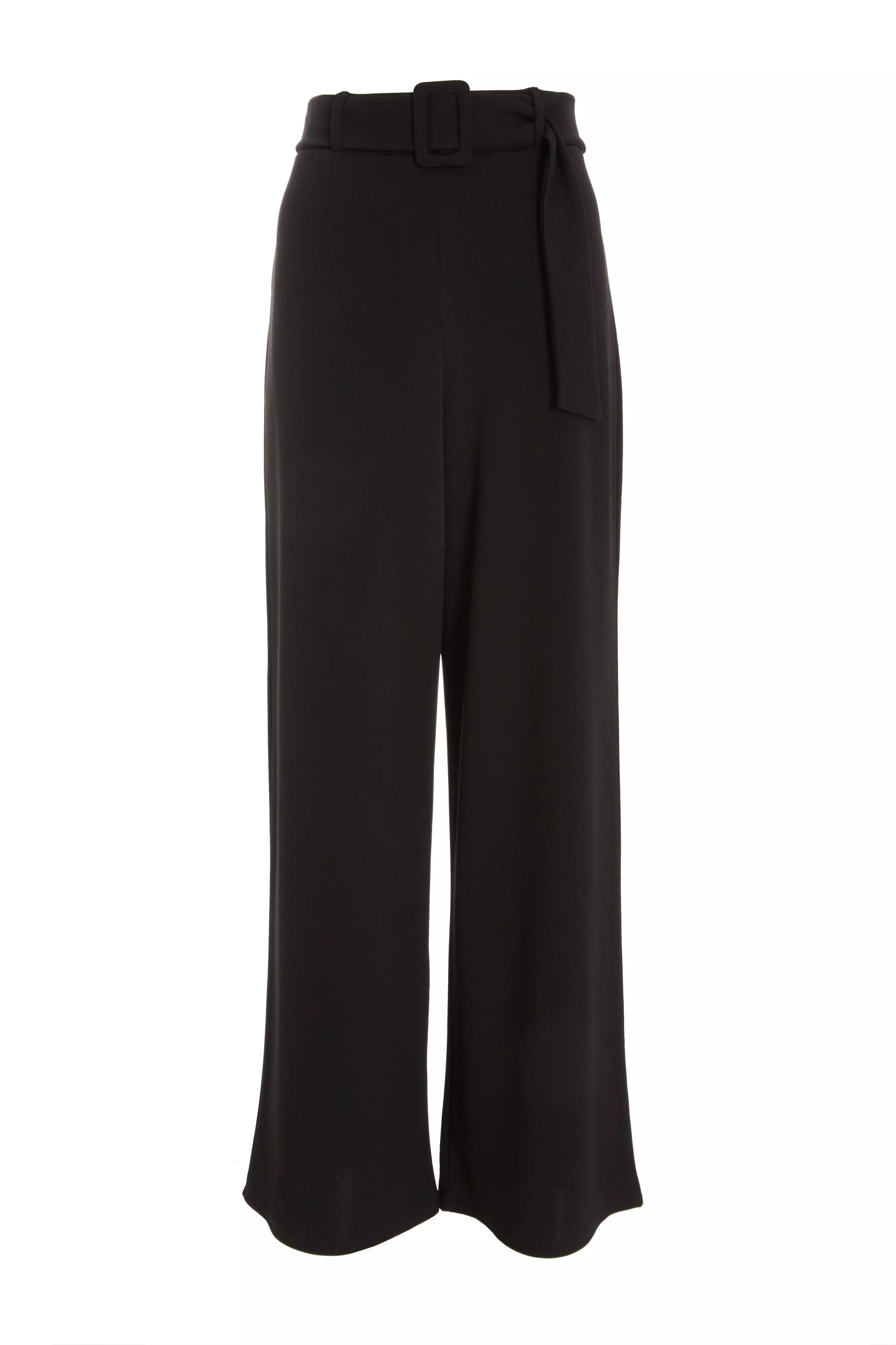 Black High Waist Belted Palazzo Trousers