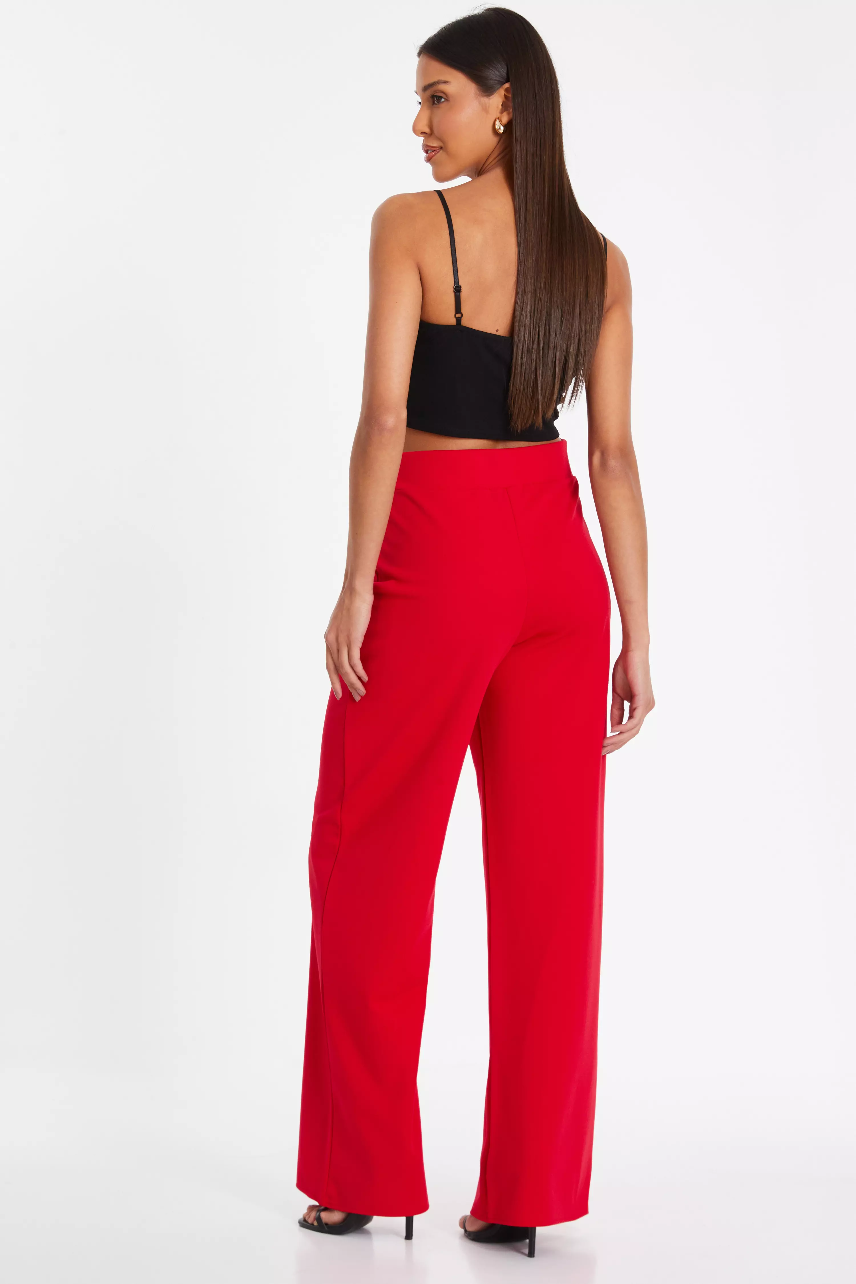 Red High Waisted Belted Palazzo Trouser