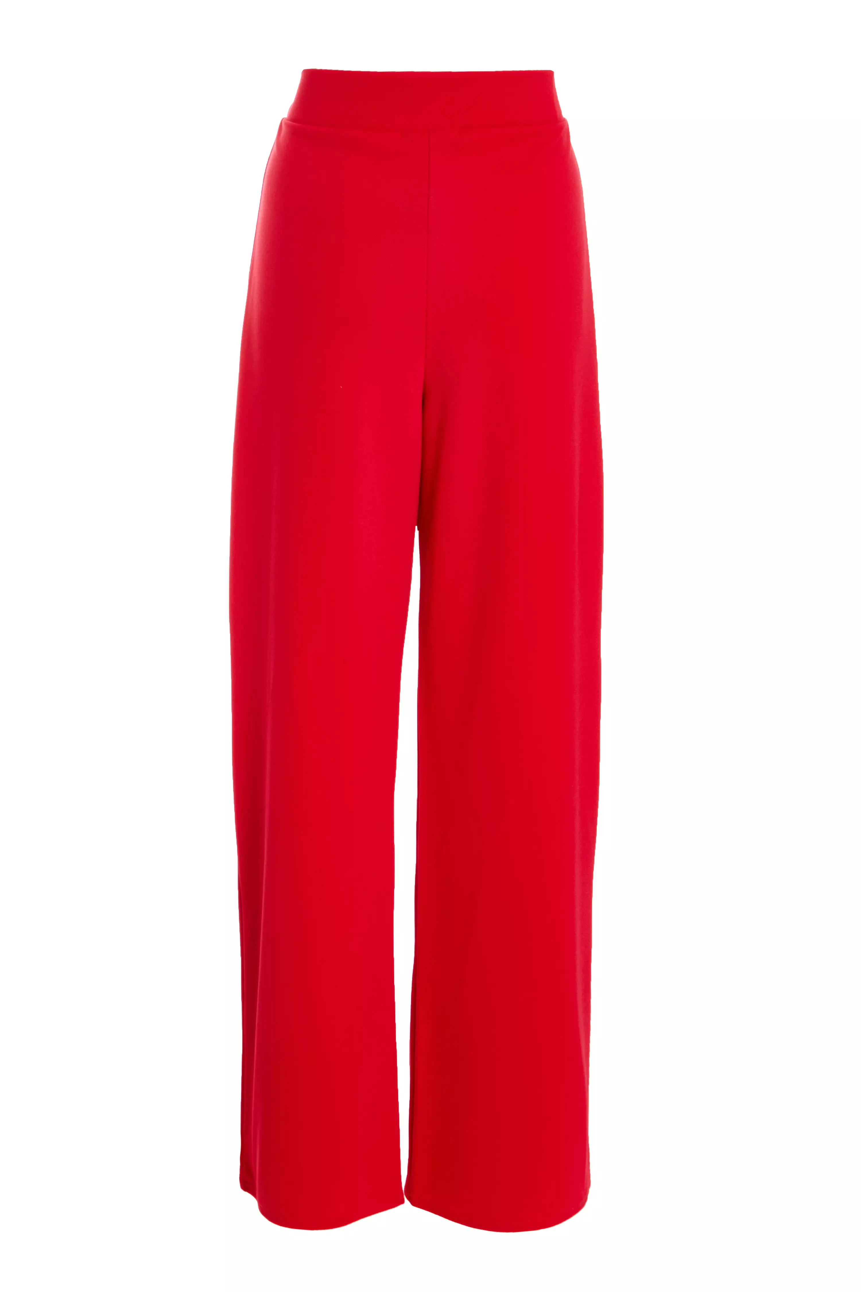 Red High Waisted Belted Palazzo Trouser