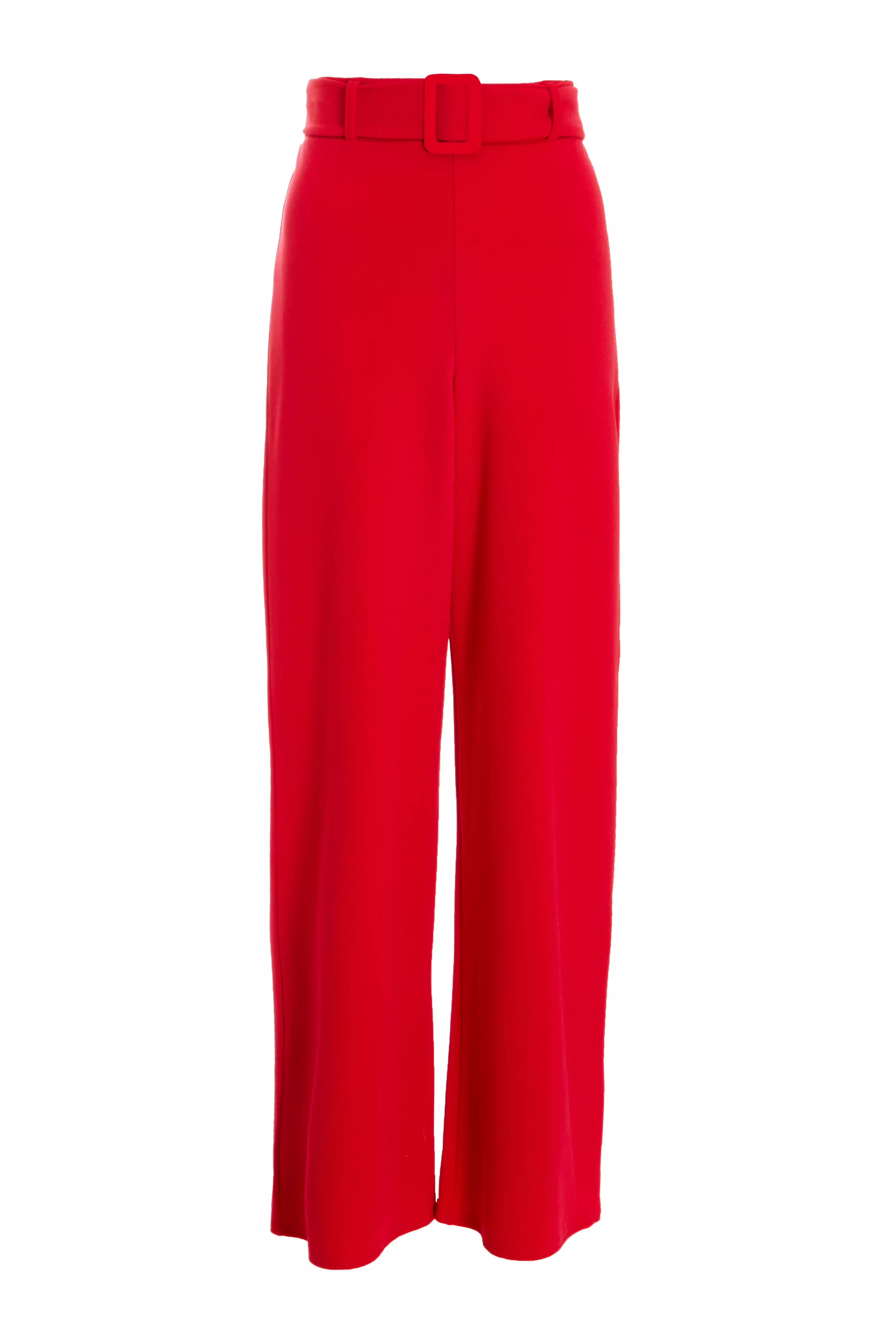 Red High Waisted Belted Palazzo Trouser