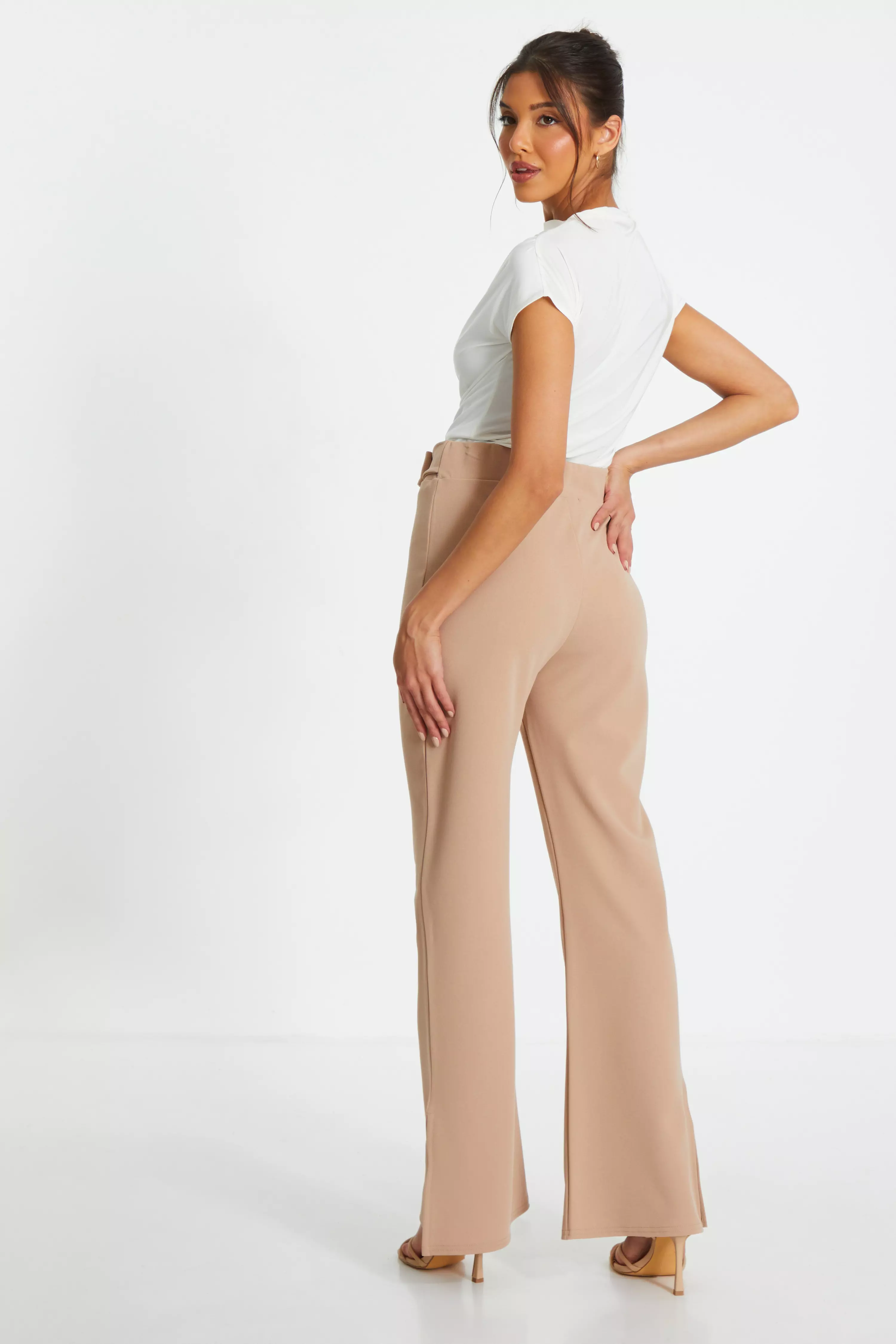 Stone High Waisted Split Hem Trousers