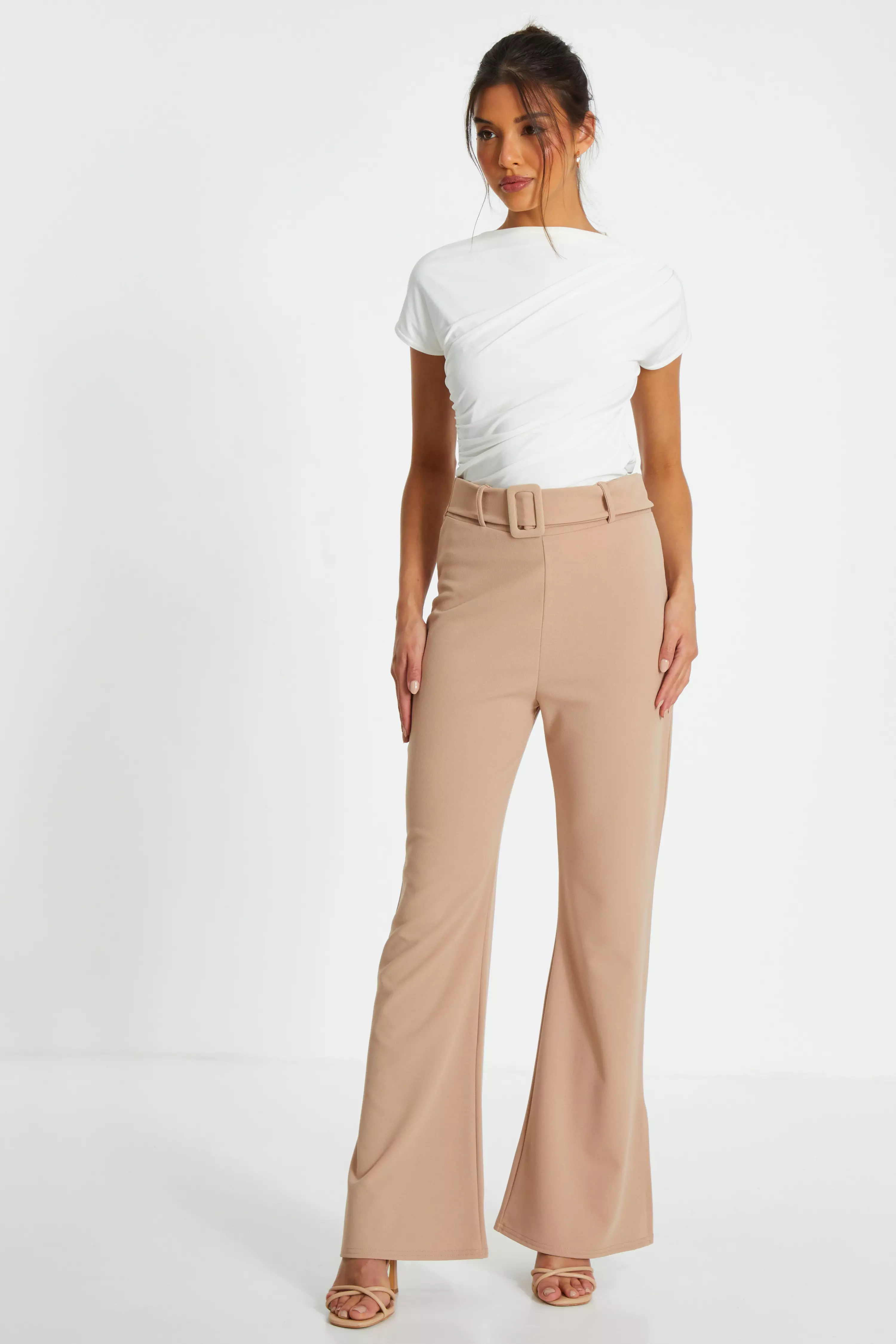 Stone High Waisted Split Hem Trousers