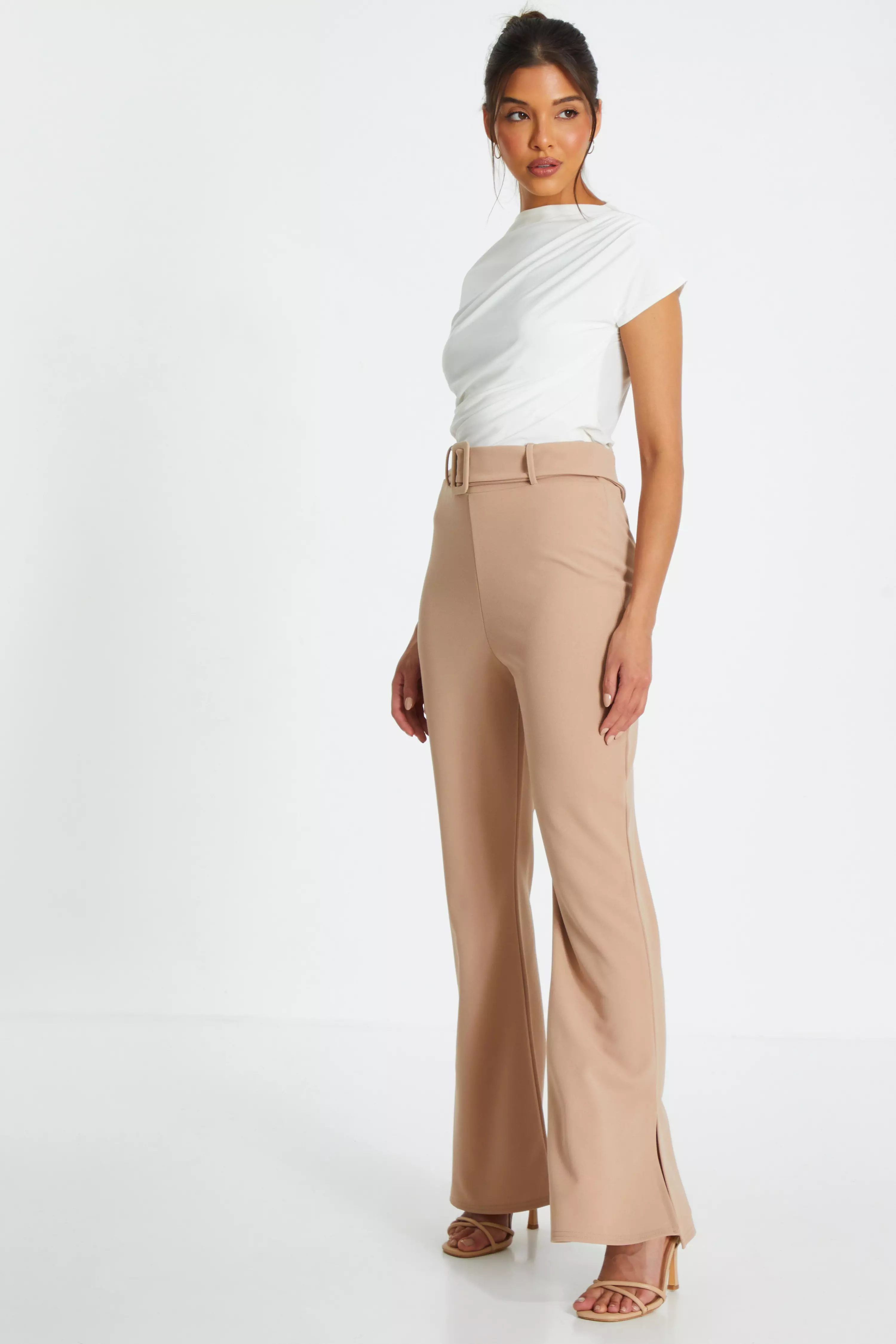 Stone High Waisted Split Hem Trousers