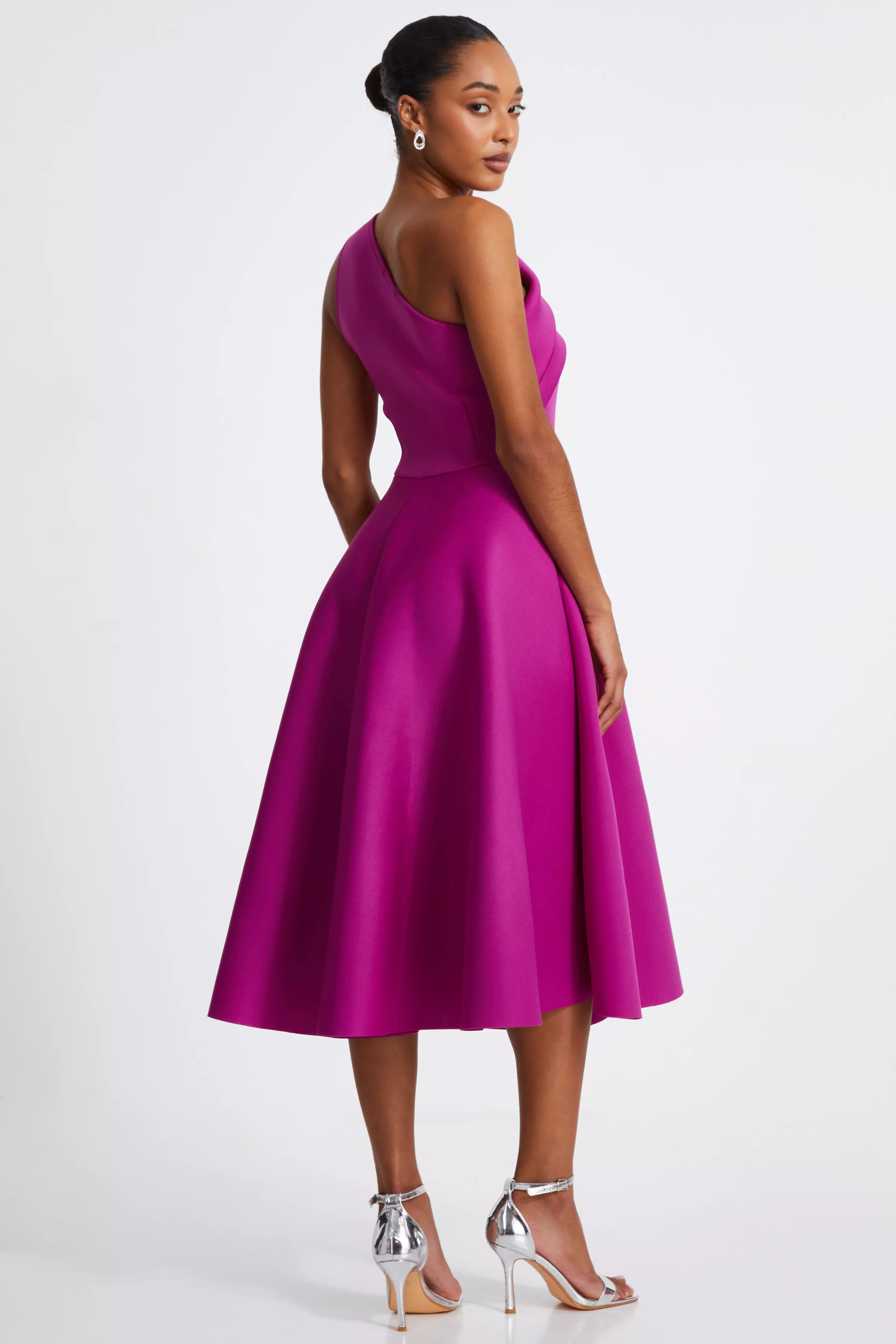 Raspberry One Shoulder Skater Dress