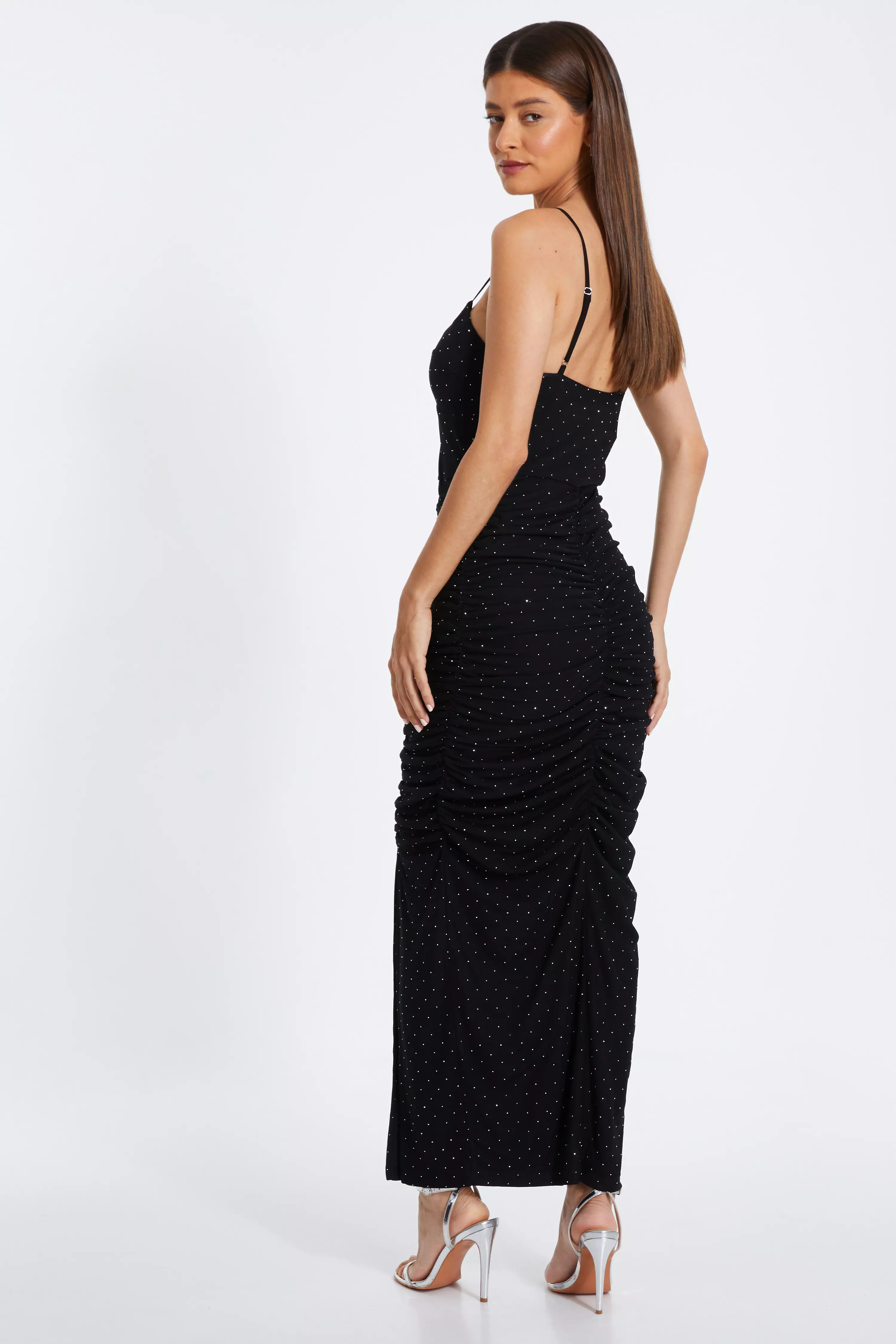 Black Diamante Knot Front Maxi Dress