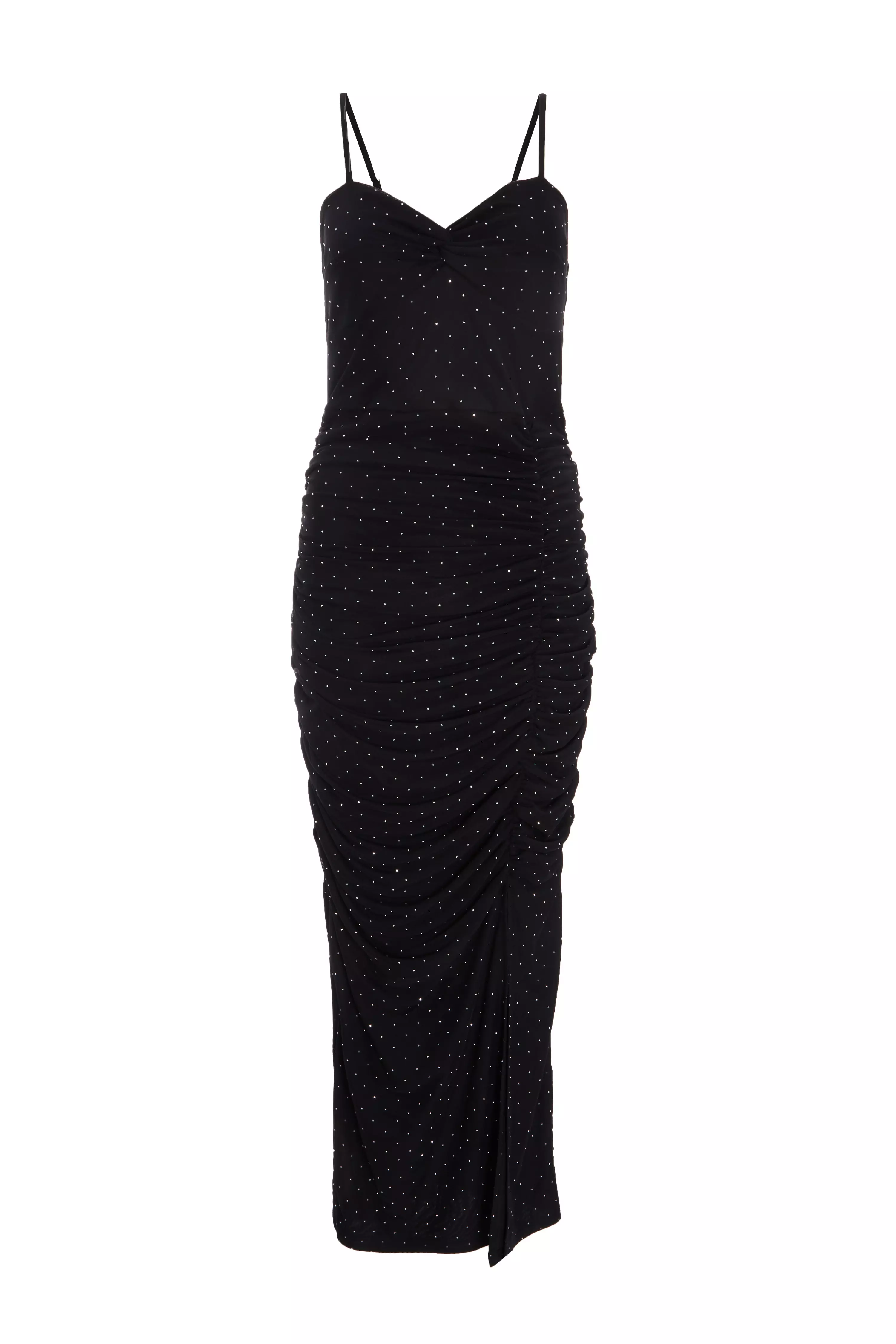 Black Diamante Knot Front Maxi Dress