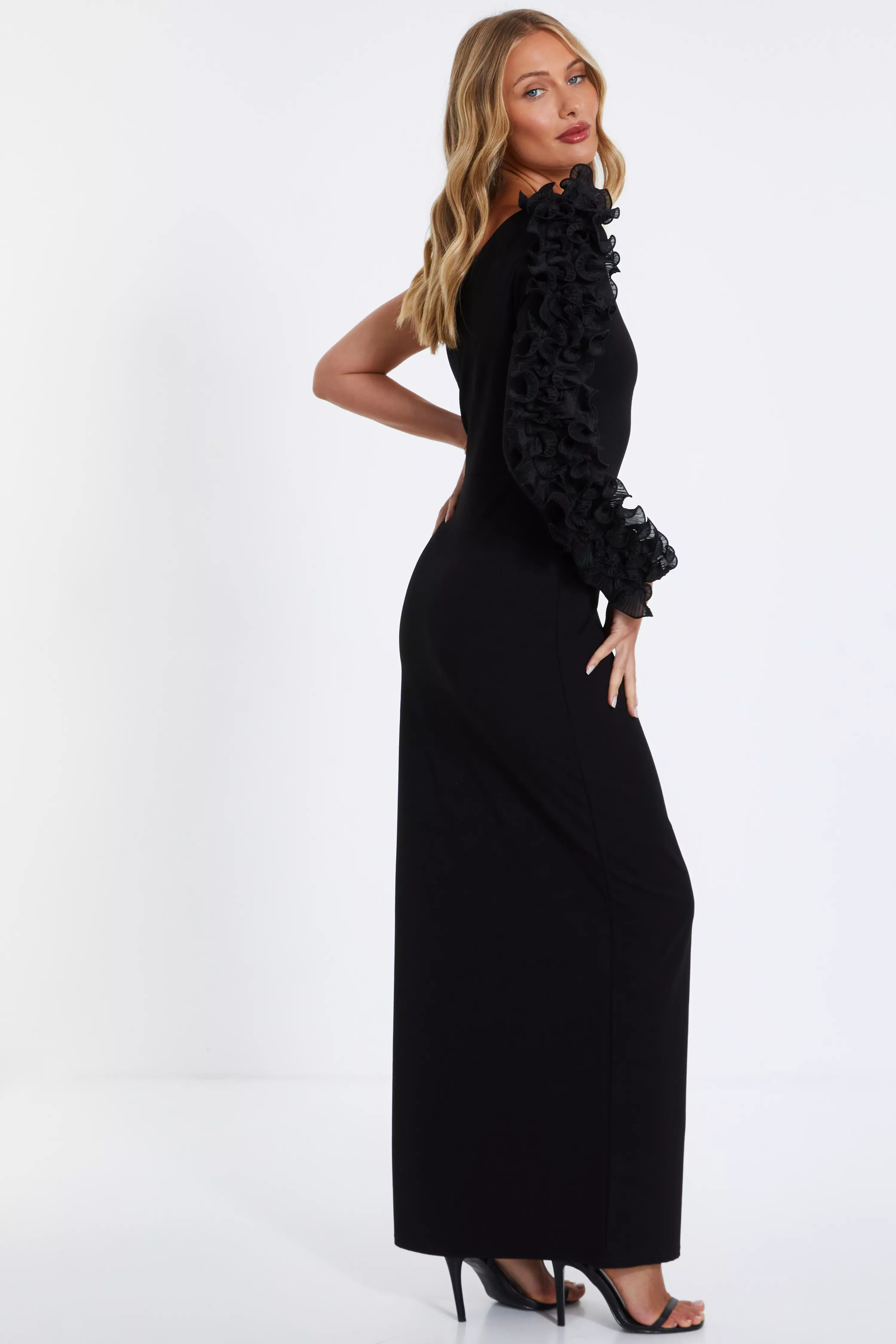 Black Frill One Shoulder Maxi Dress