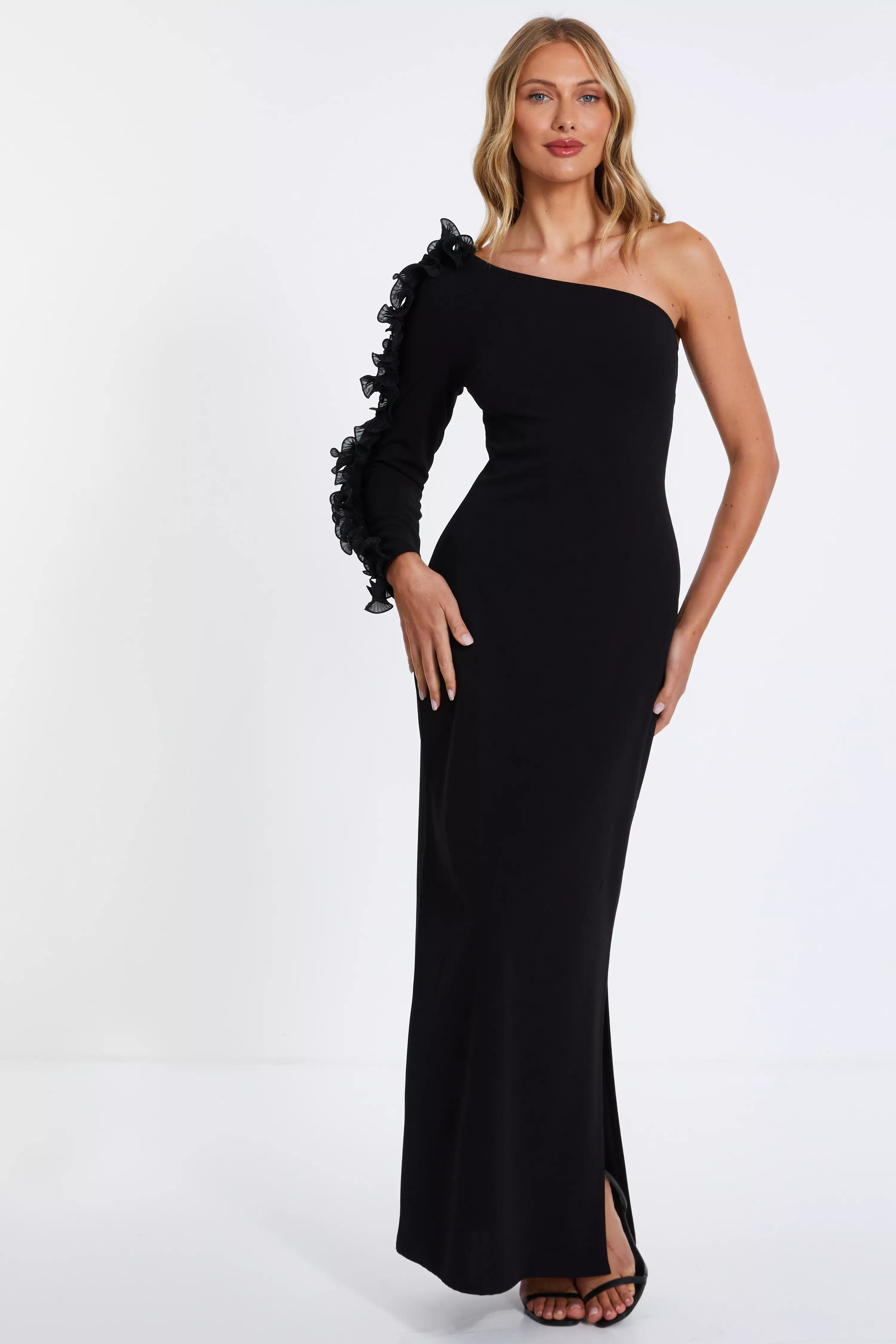 Black Frill One Shoulder Maxi Dress