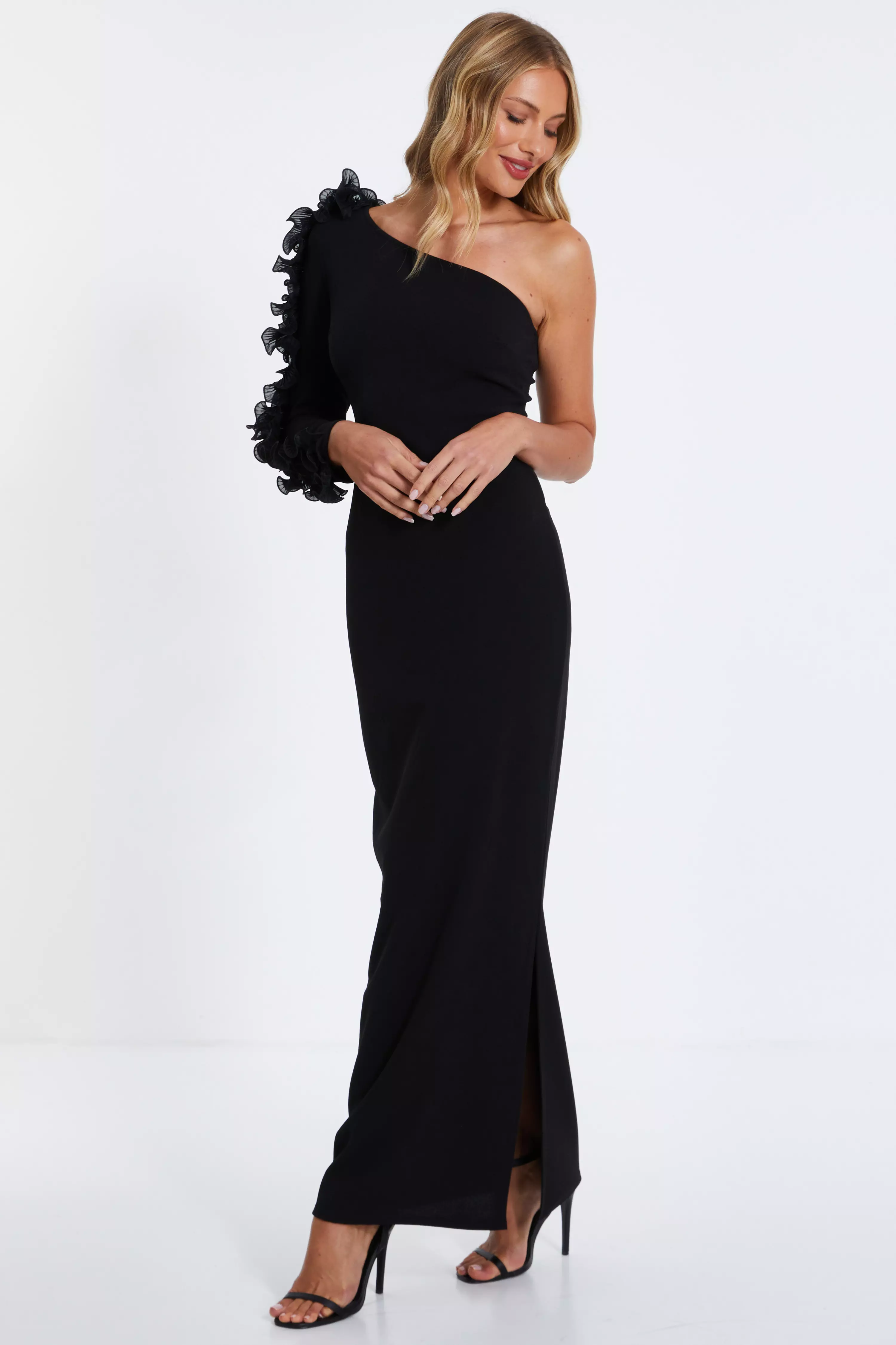 Black Frill One Shoulder Maxi Dress