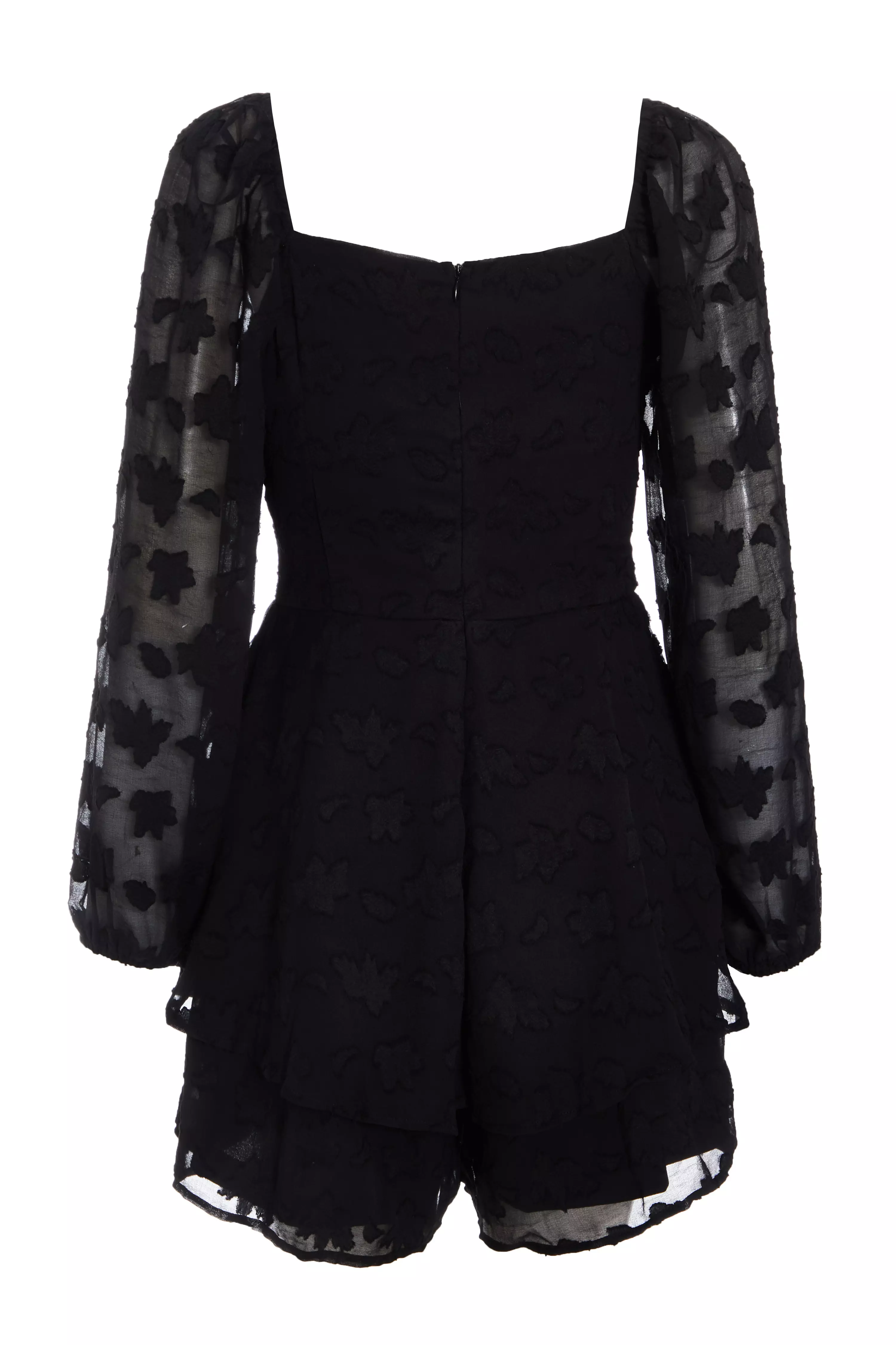 Black Floral Jacquard Tiered Playsuit