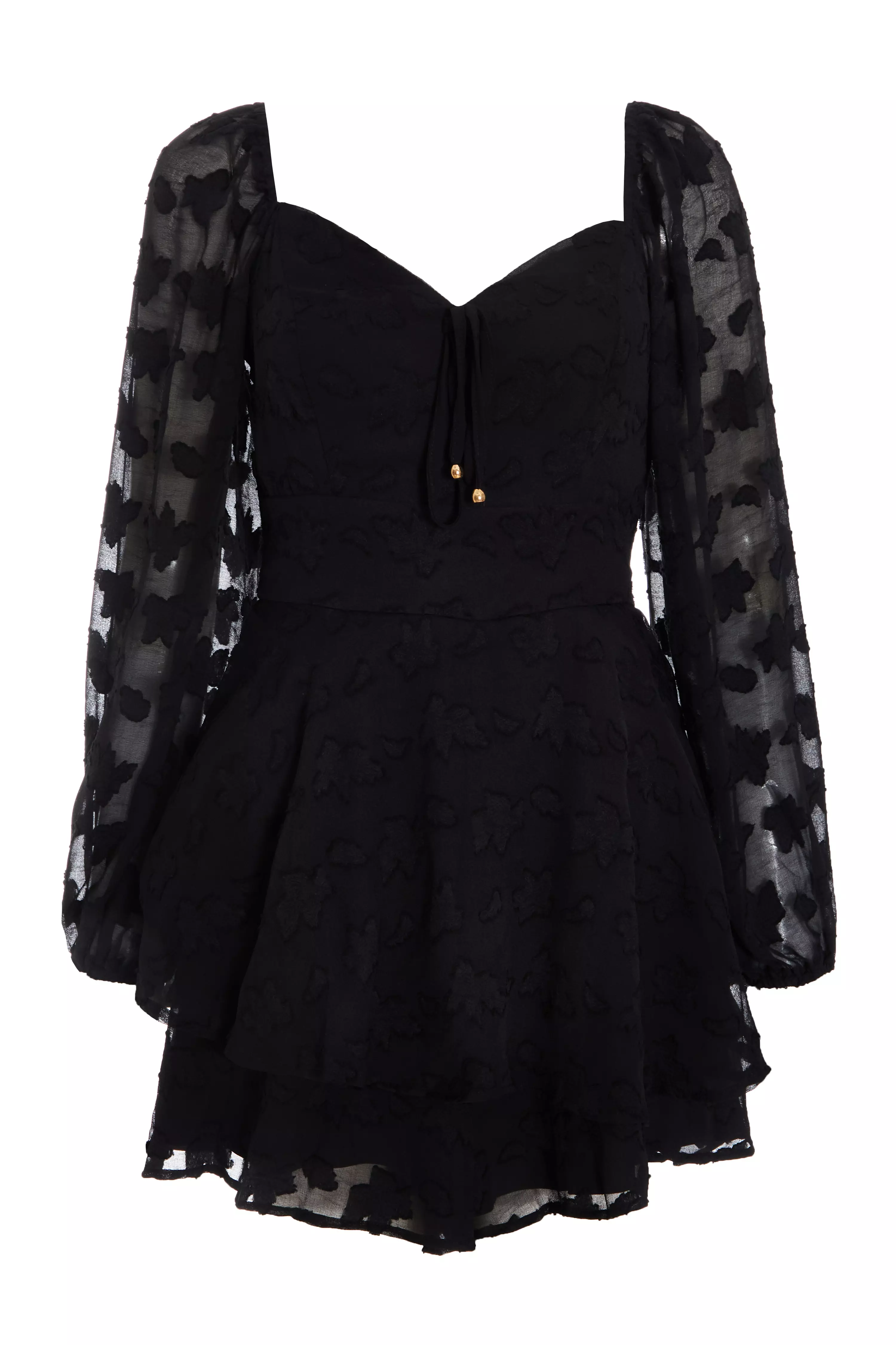 Black Floral Jacquard Tiered Playsuit