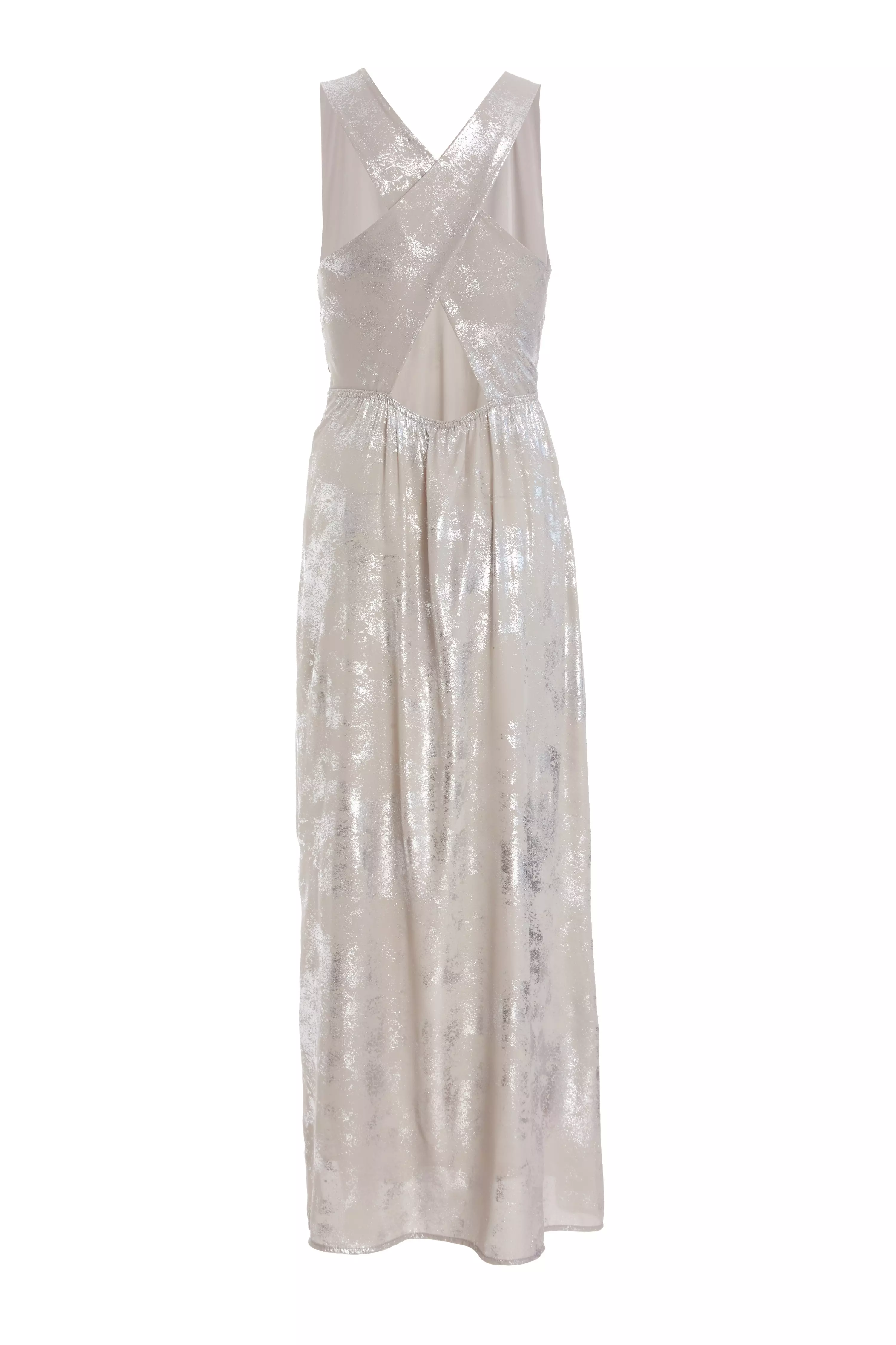 Silver Foil Plunge Maxi Dress