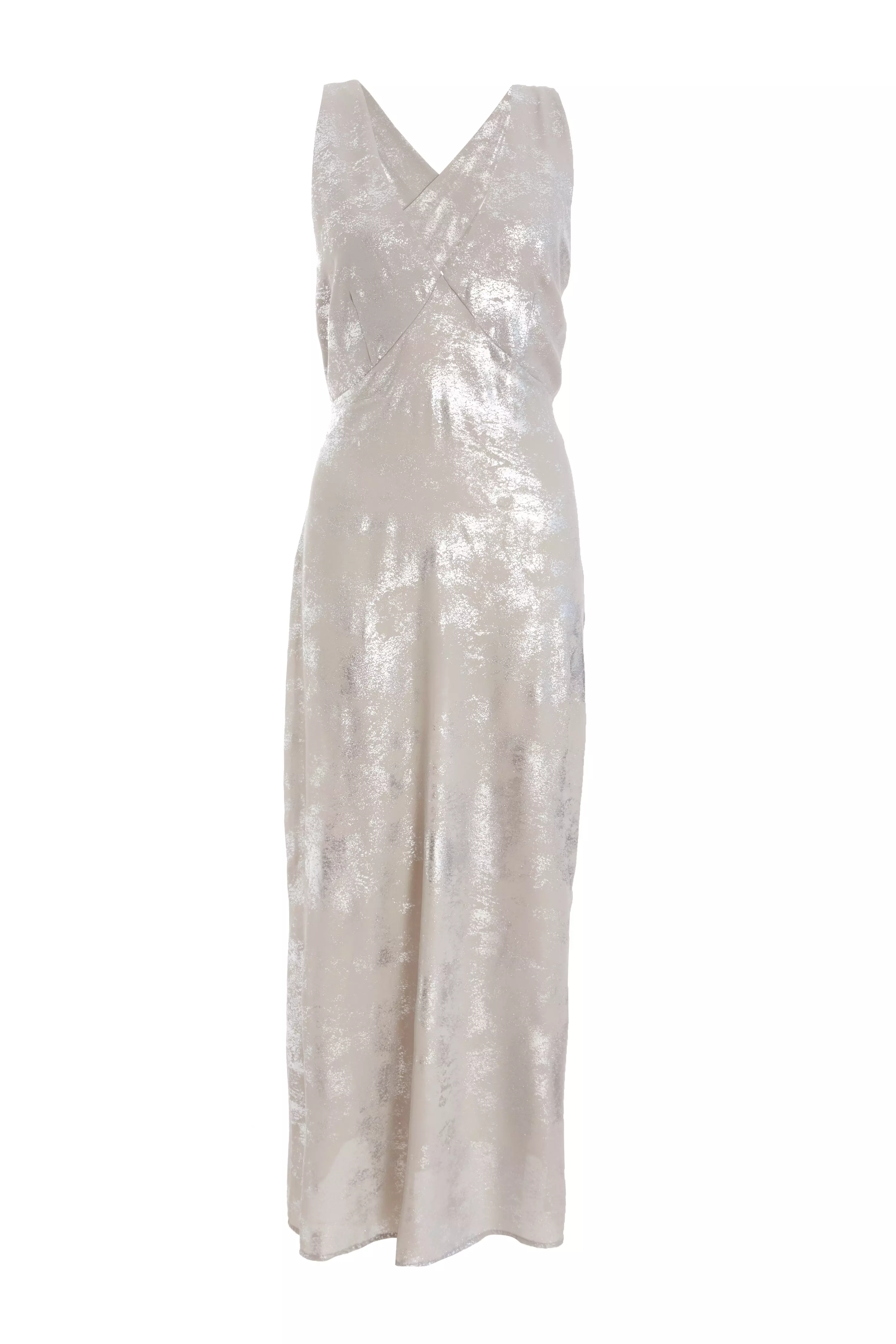 Silver Foil Plunge Maxi Dress