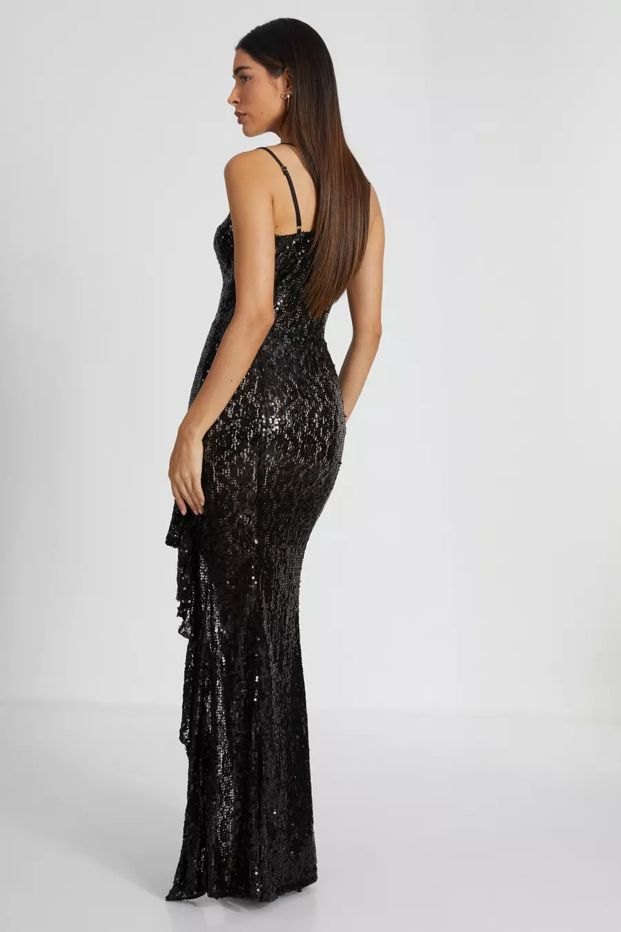 Black Sequin Lace Fishtail Maxi Dress QUIZ Clothing