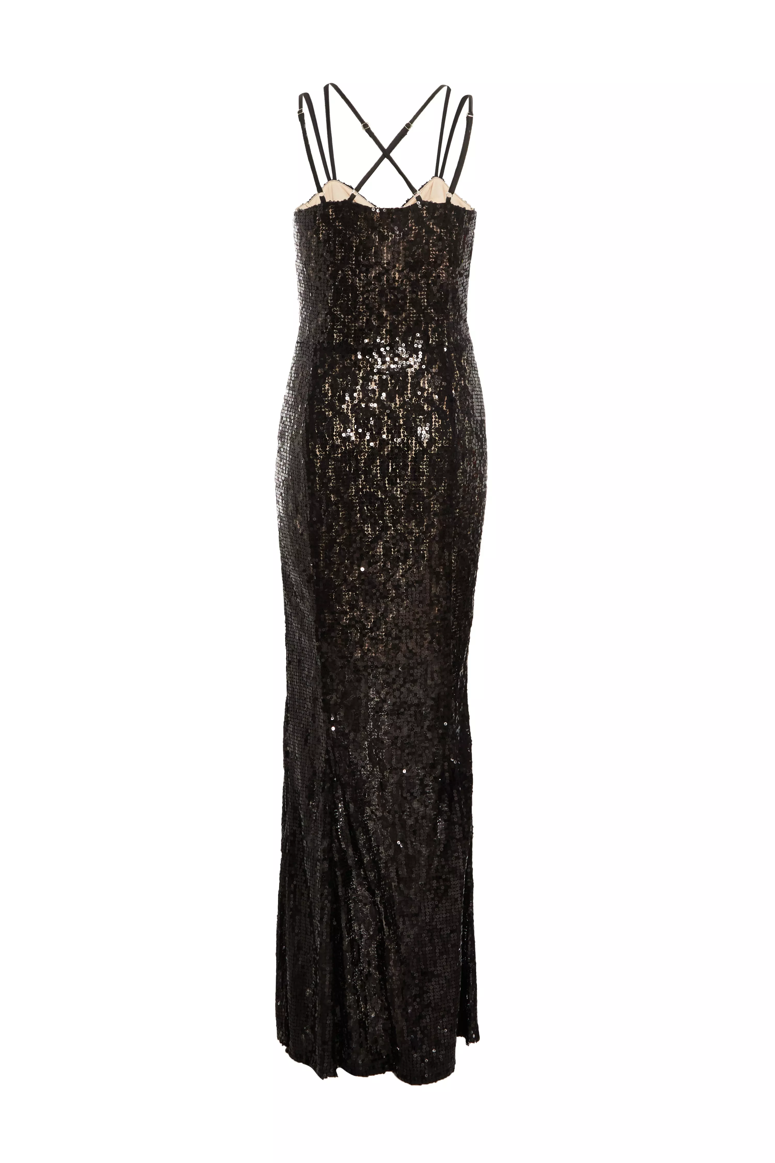 Black Sequin Lace Fishtail Maxi Dress