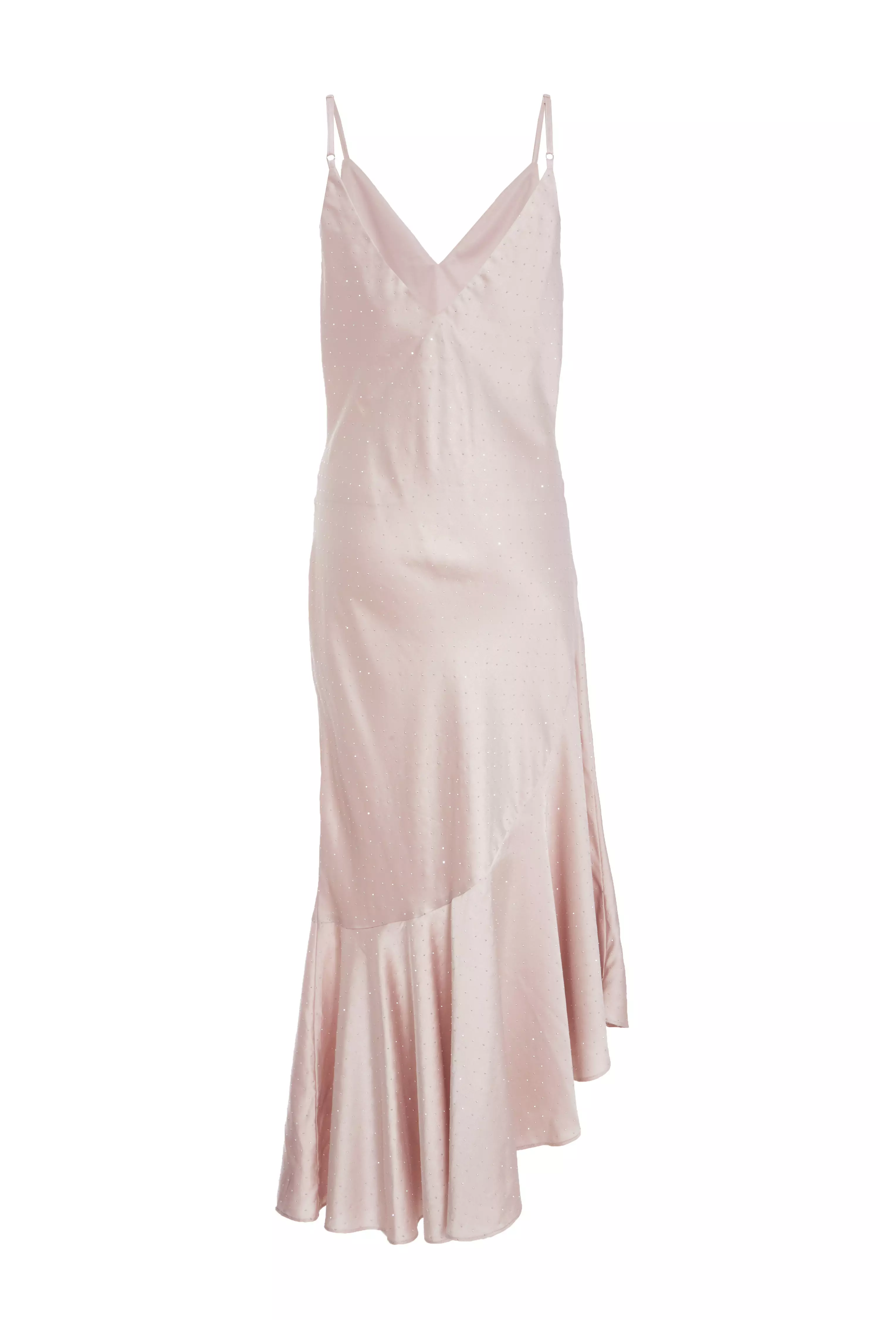 Rose Gold Satin Asymmetric Midaxi Dress