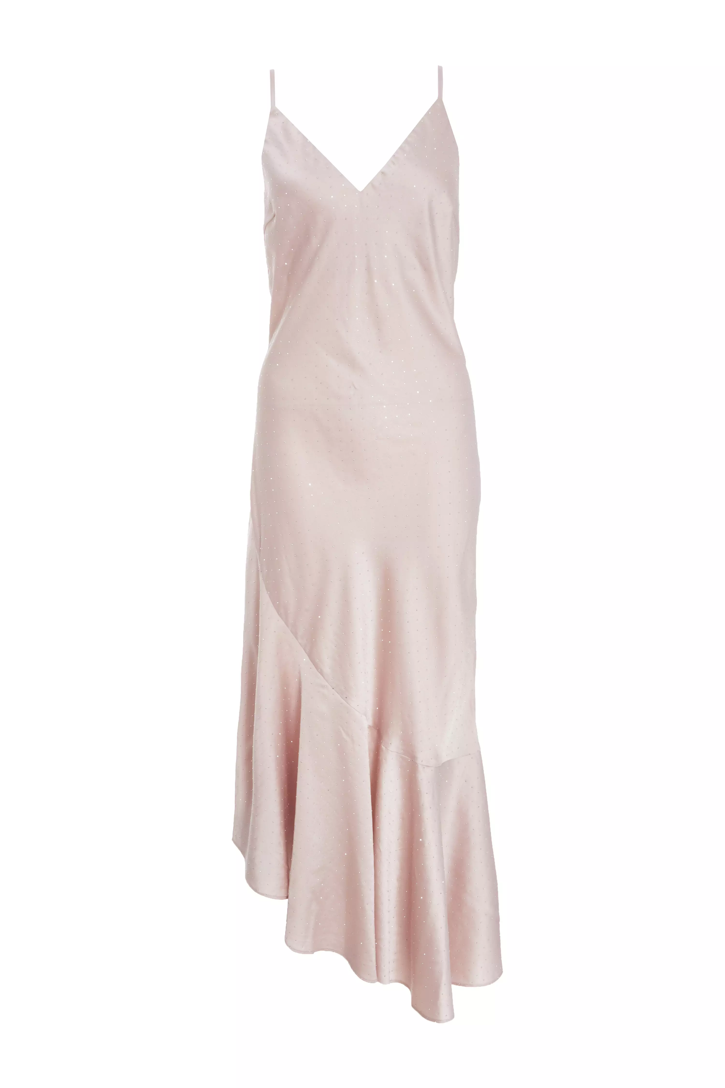 Rose Gold Satin Asymmetric Midaxi Dress