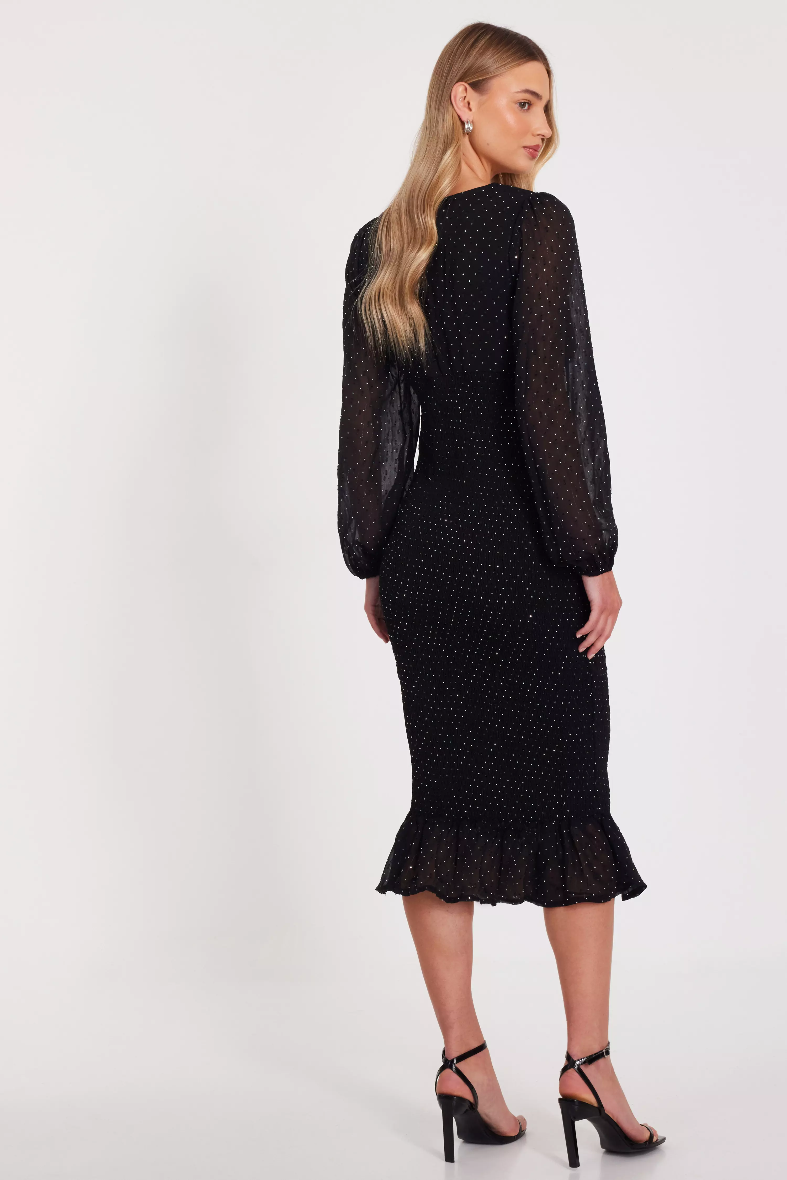 Black Chiffon Diamante Midi Dress