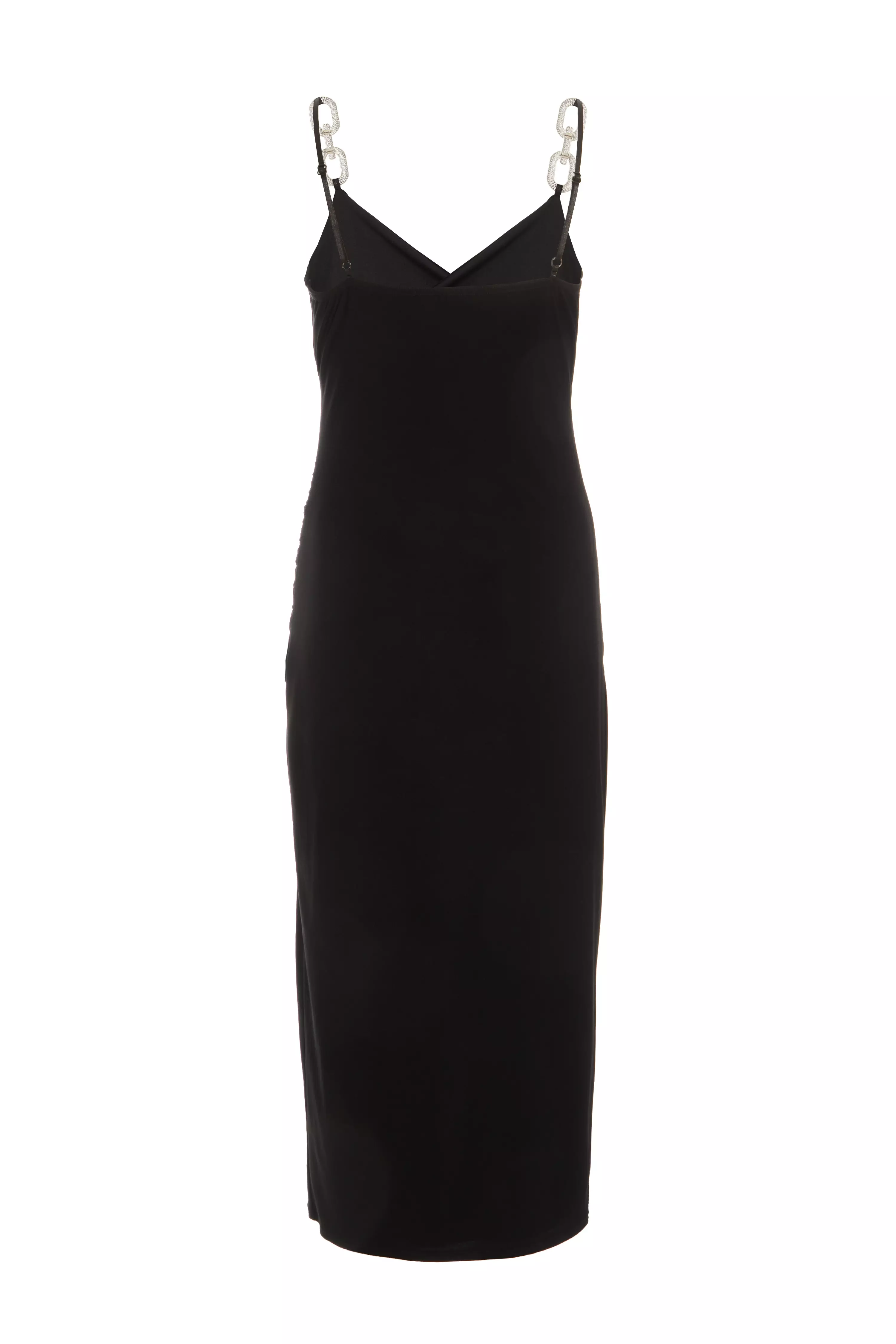 Black Diamante Ruched Midi Dress